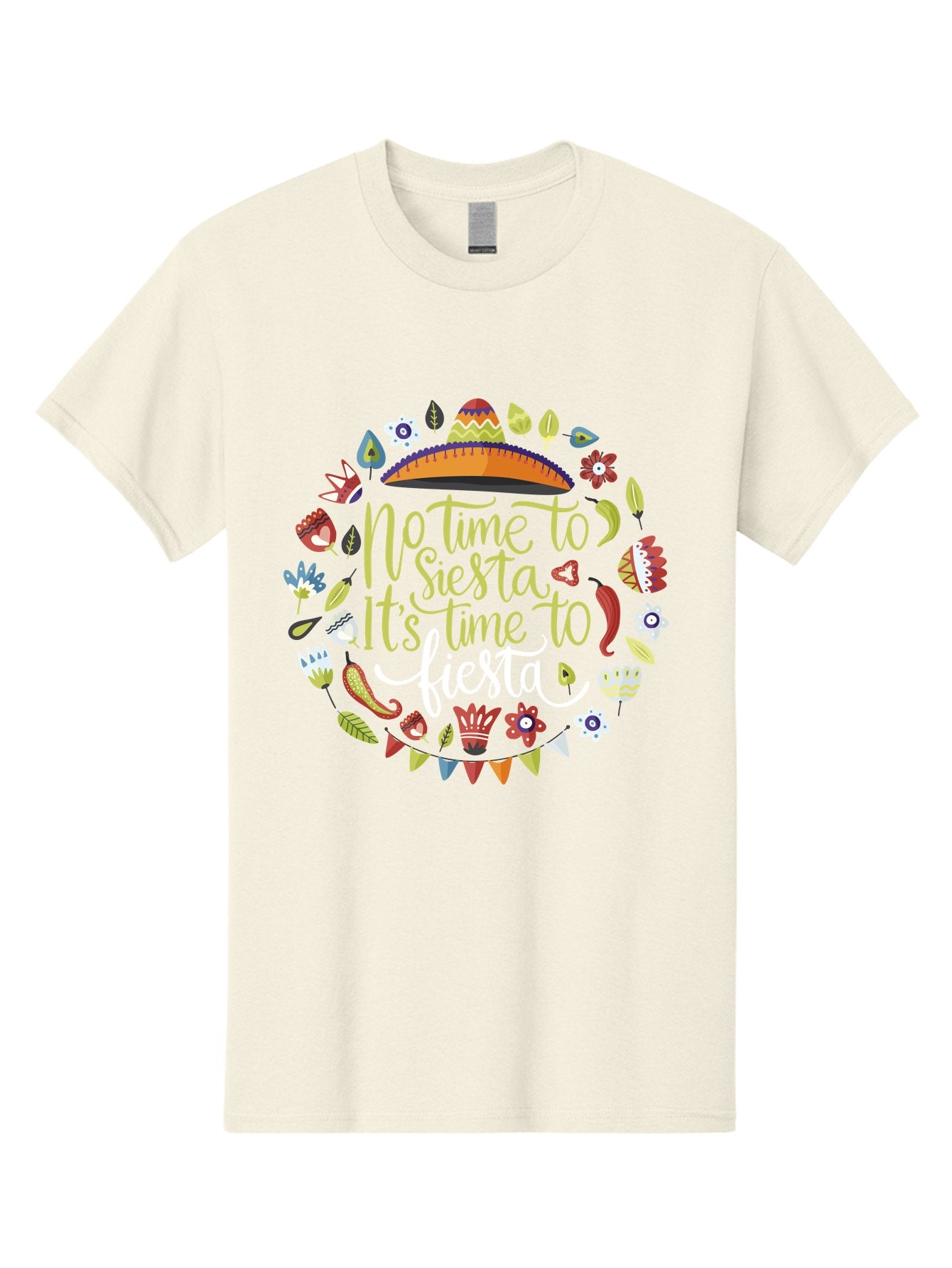 No-Time-To-Siesta-It-S-Time-To-Fiesta Men'S Graphic Tee, 100% Cotton, Comfortable Casual Summer Wear, Machine Washable, Fiesta Theme, Mexican Culture, Vibrant Colors, Party Decorations, Festive Atmosphere, Taco, Chili Pepper, Flowers, -  Aaa288 17