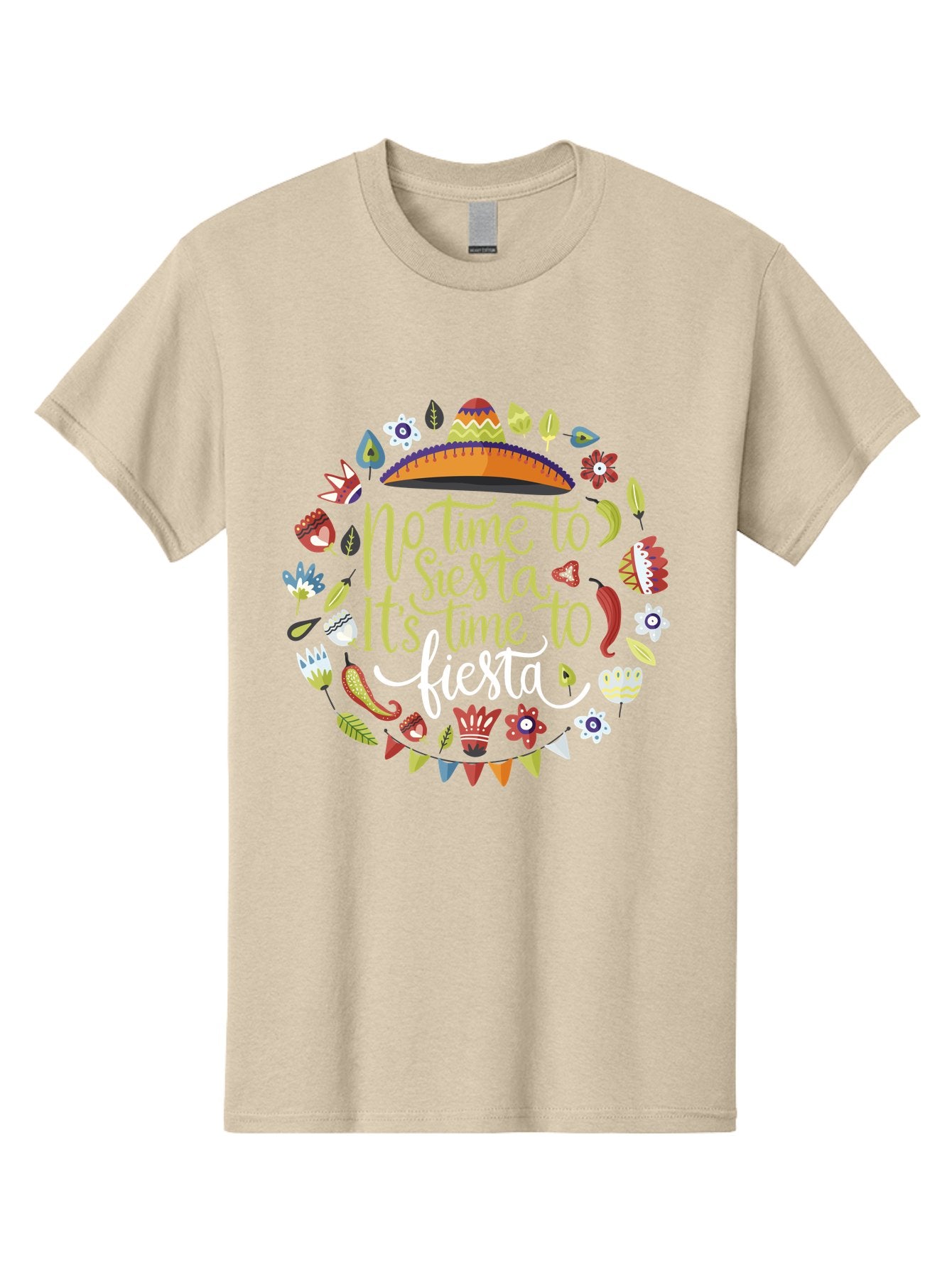 No-Time-To-Siesta-It-S-Time-To-Fiesta Men'S Graphic Tee, 100% Cotton, Comfortable Casual Summer Wear, Machine Washable, Fiesta Theme, Mexican Culture, Vibrant Colors, Party Decorations, Festive Atmosphere, Taco, Chili Pepper, Flowers, -  Aaa288 9