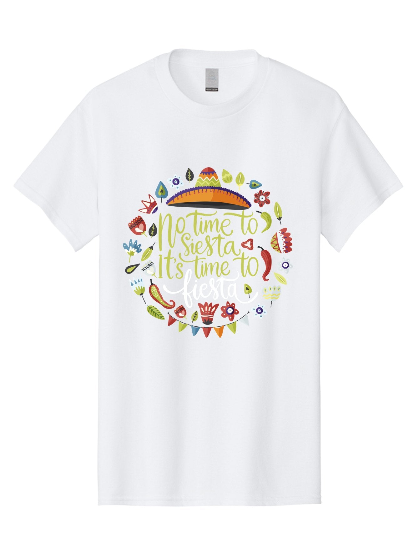No-Time-To-Siesta-It-S-Time-To-Fiesta Men'S Graphic Tee, 100% Cotton, Comfortable Casual Summer Wear, Machine Washable, Fiesta Theme, Mexican Culture, Vibrant Colors, Party Decorations, Festive Atmosphere, Taco, Chili Pepper, Flowers, -  Aaa288 27