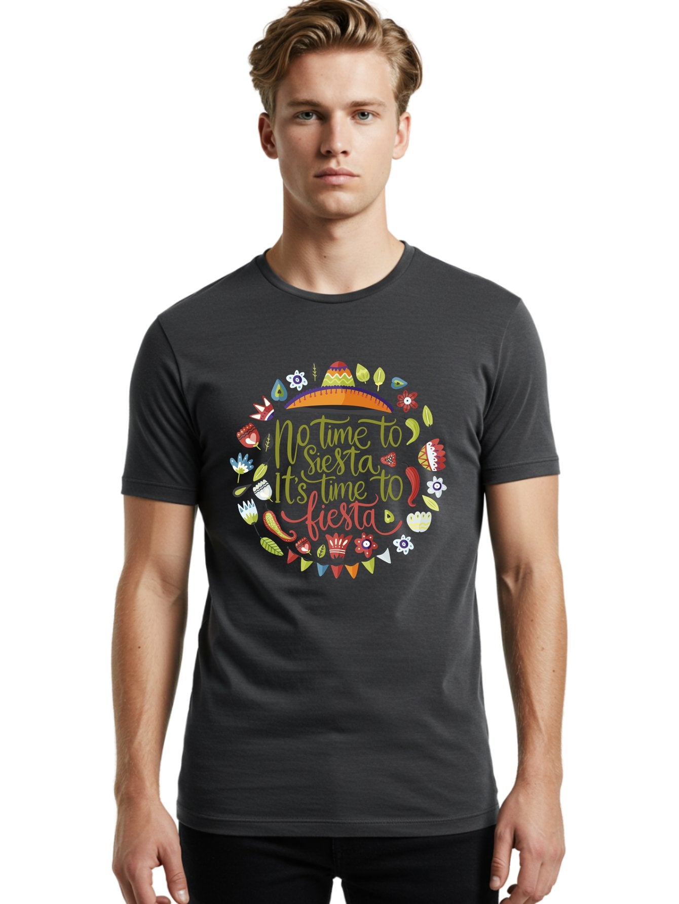 No-Time-To-Siesta Men'S Graphic Tee, 100% Cotton, Comfortable Casual Summer Wear, Machine Washable, Taco Graphic, Fiesta Decorations, Mexican Culture, Festive Atmosphere, Vibrant Colors, Party Time, Celebration, Chili Peppers, Sombrero, -  Aaa289 22