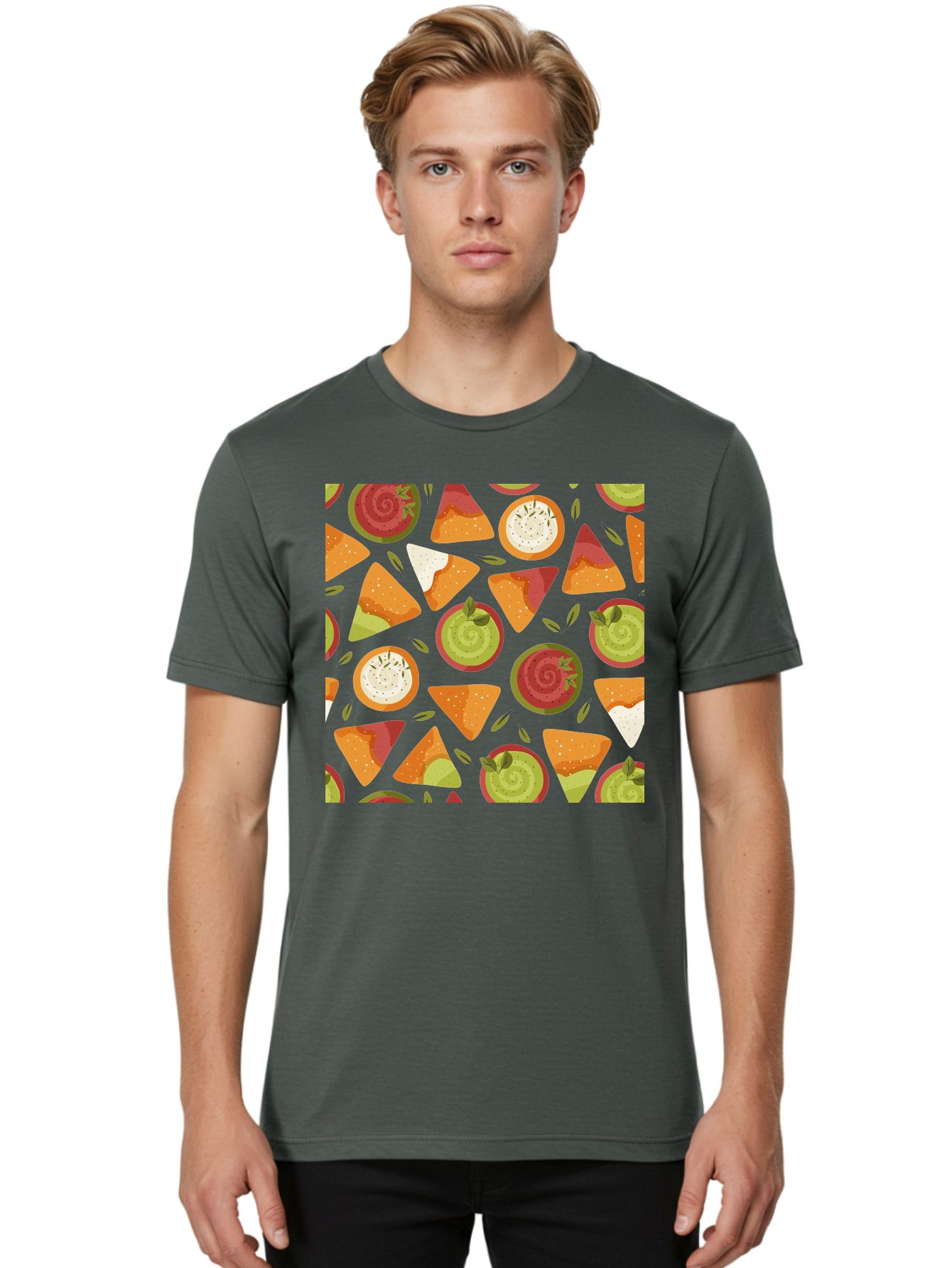 Pizza-Slices-Pattern Men'S Graphic Tee, 100% Cotton, Comfortable Casual Summer Wear, Machine Washable, Pizza Slices, Various Toppings, Pepperoni, Vegetables, Cheese, Food Pattern, Seamless Design, Cartoon Style -  Aaa290 24