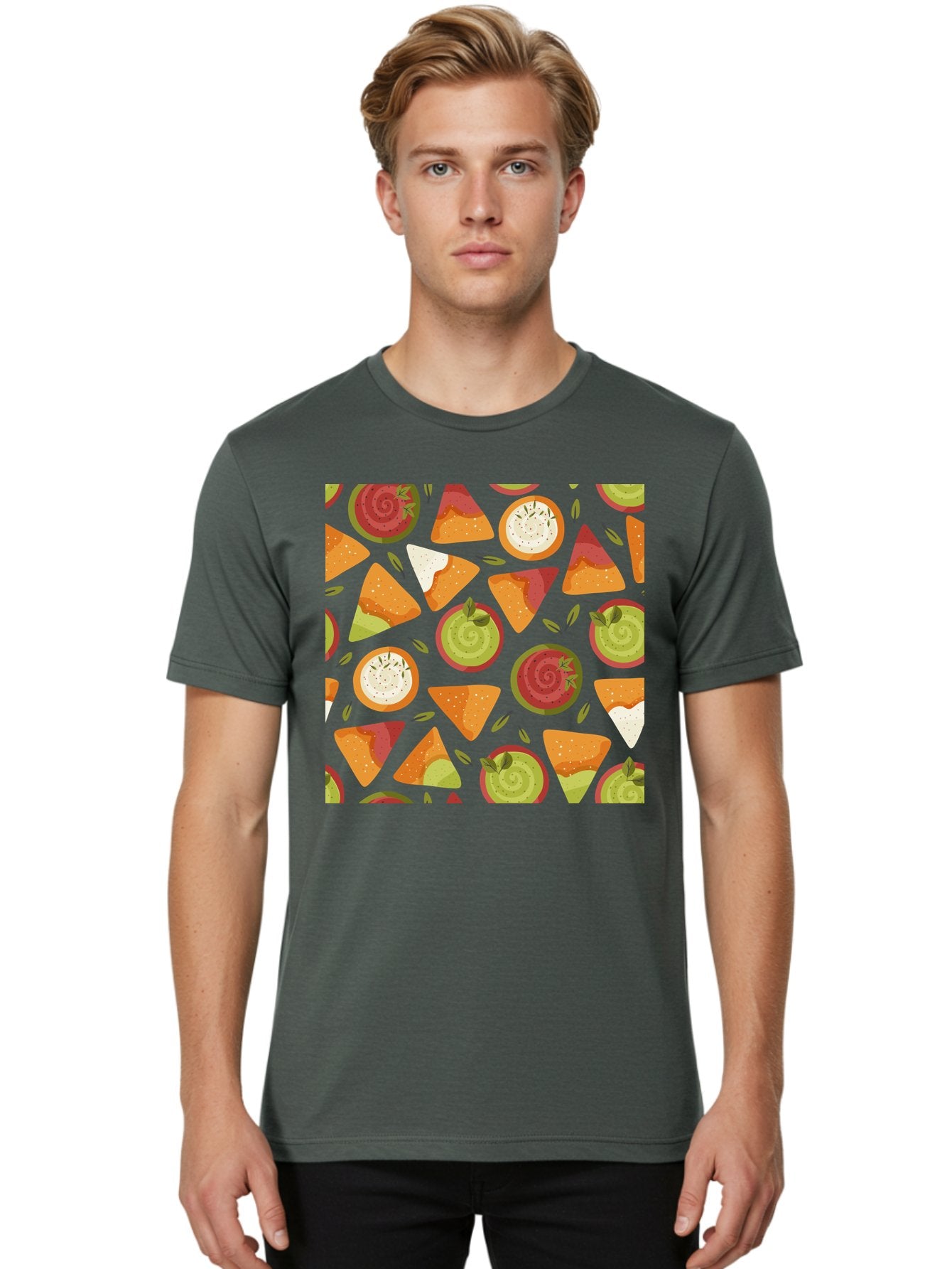 Pizza-Slices-Pattern Men'S Graphic Tee, 100% Cotton, Comfortable Casual Summer Wear, Machine Washable, Pizza Slices, Various Toppings, Pepperoni, Vegetables, Cheese, Food Pattern, Seamless Design, Cartoon Style -  Aaa290 18