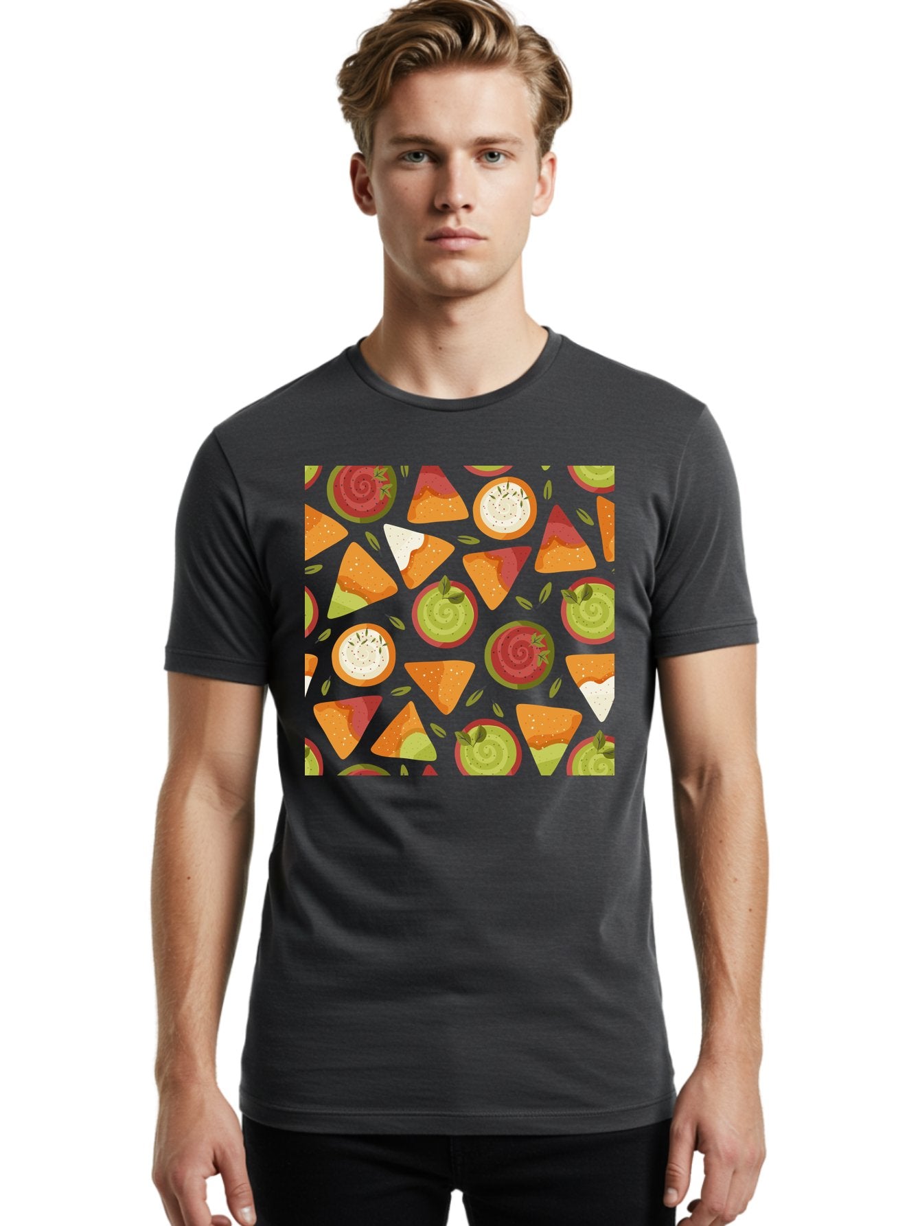 Pizza-Slices-Pattern Men'S Graphic Tee, 100% Cotton, Comfortable Casual Summer Wear, Machine Washable, Pizza Slices, Various Toppings, Pepperoni, Vegetables, Cheese, Food Pattern, Seamless Design, Cartoon Style -  Aaa290 16