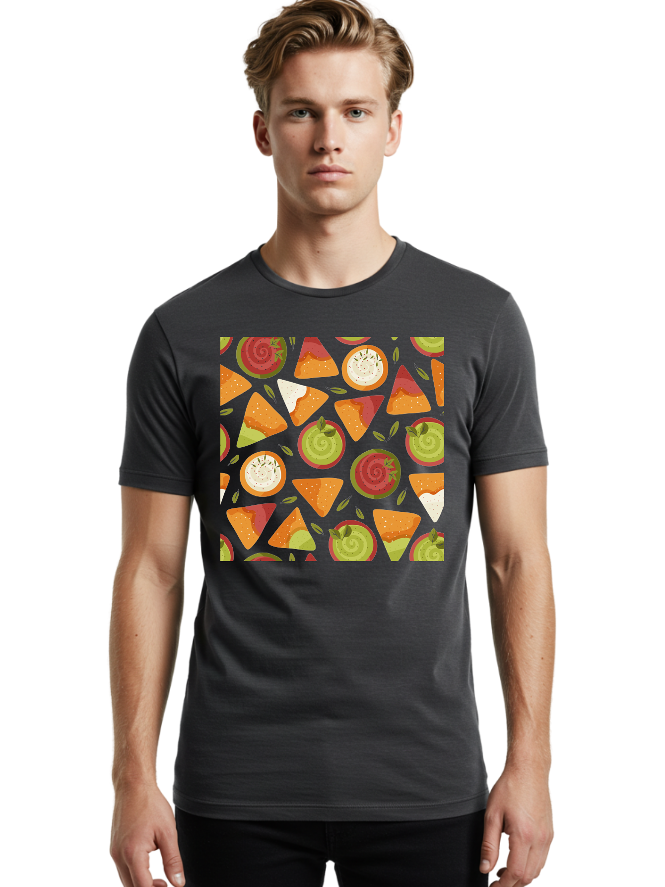 Pizza-Slices-Pattern Men'S Graphic Tee, 100% Cotton, Comfortable Casual Summer Wear, Machine Washable, Pizza Slices, Various Toppings, Pepperoni, Vegetables, Cheese, Food Pattern, Seamless Design, Cartoon Style -  Aaa290 20
