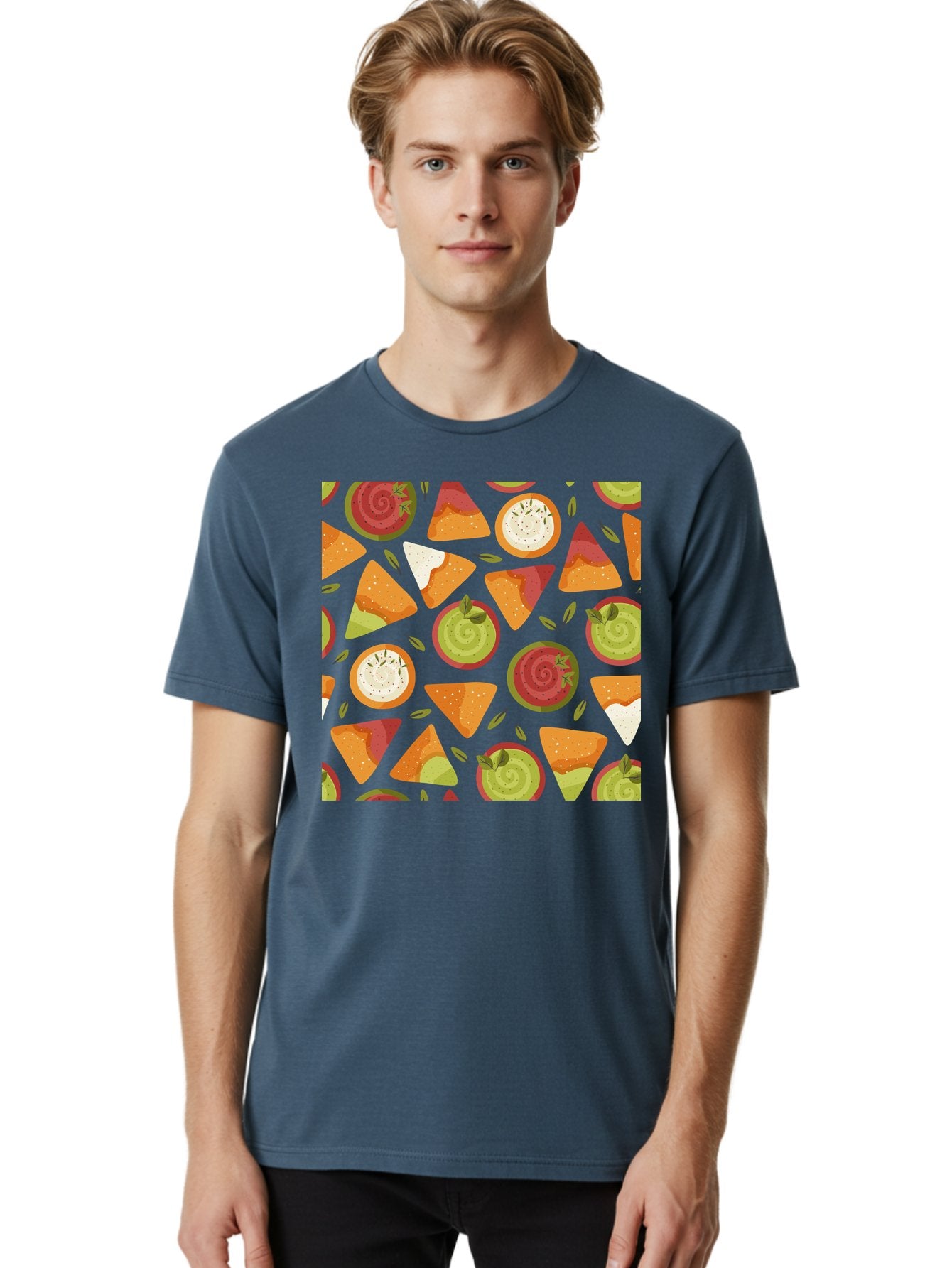 Pizza-Slices-Pattern Men'S Graphic Tee, 100% Cotton, Comfortable Casual Summer Wear, Machine Washable, Pizza Slices, Various Toppings, Pepperoni, Vegetables, Cheese, Food Pattern, Seamless Design, Cartoon Style -  Aaa290 22