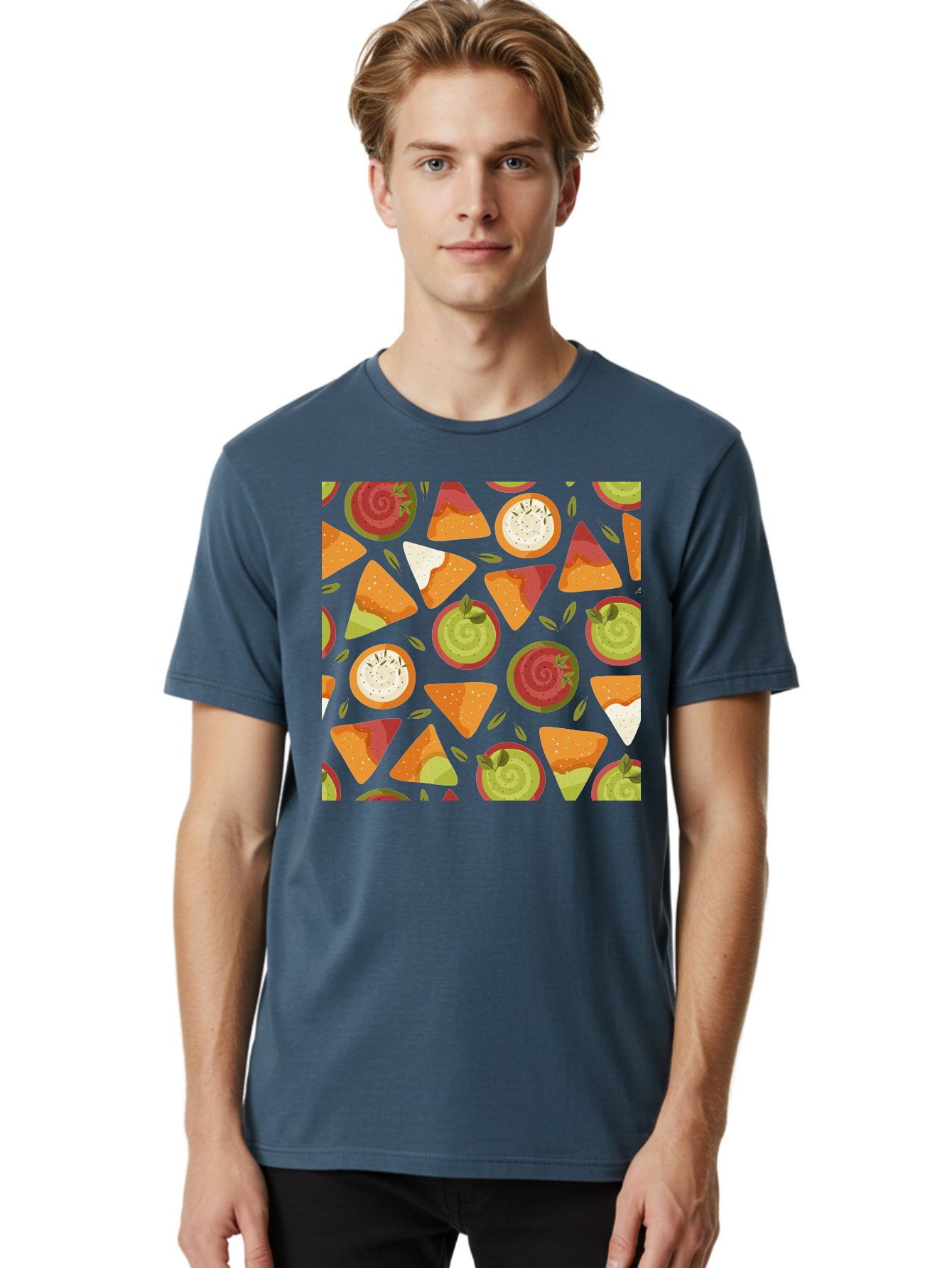 Pizza-Slices-Pattern Men'S Graphic Tee, 100% Cotton, Comfortable Casual Summer Wear, Machine Washable, Pizza Slices, Various Toppings, Pepperoni, Vegetables, Cheese, Food Pattern, Seamless Design, Cartoon Style -  Aaa290 10