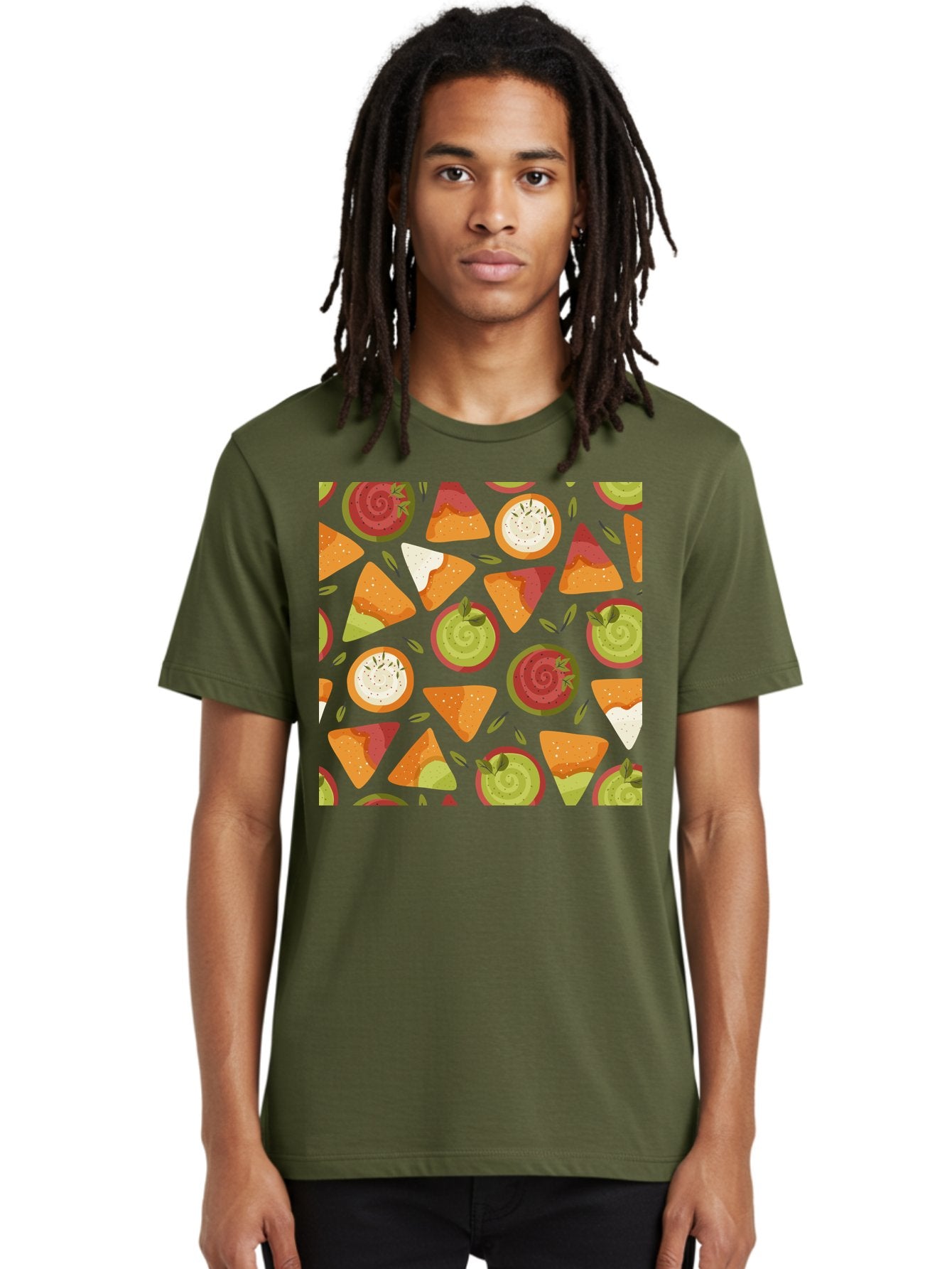 Pizza-Slices-Pattern Men'S Graphic Tee, 100% Cotton, Comfortable Casual Summer Wear, Machine Washable, Pizza Slices, Various Toppings, Pepperoni, Vegetables, Cheese, Food Pattern, Seamless Design, Cartoon Style -  Aaa290 24