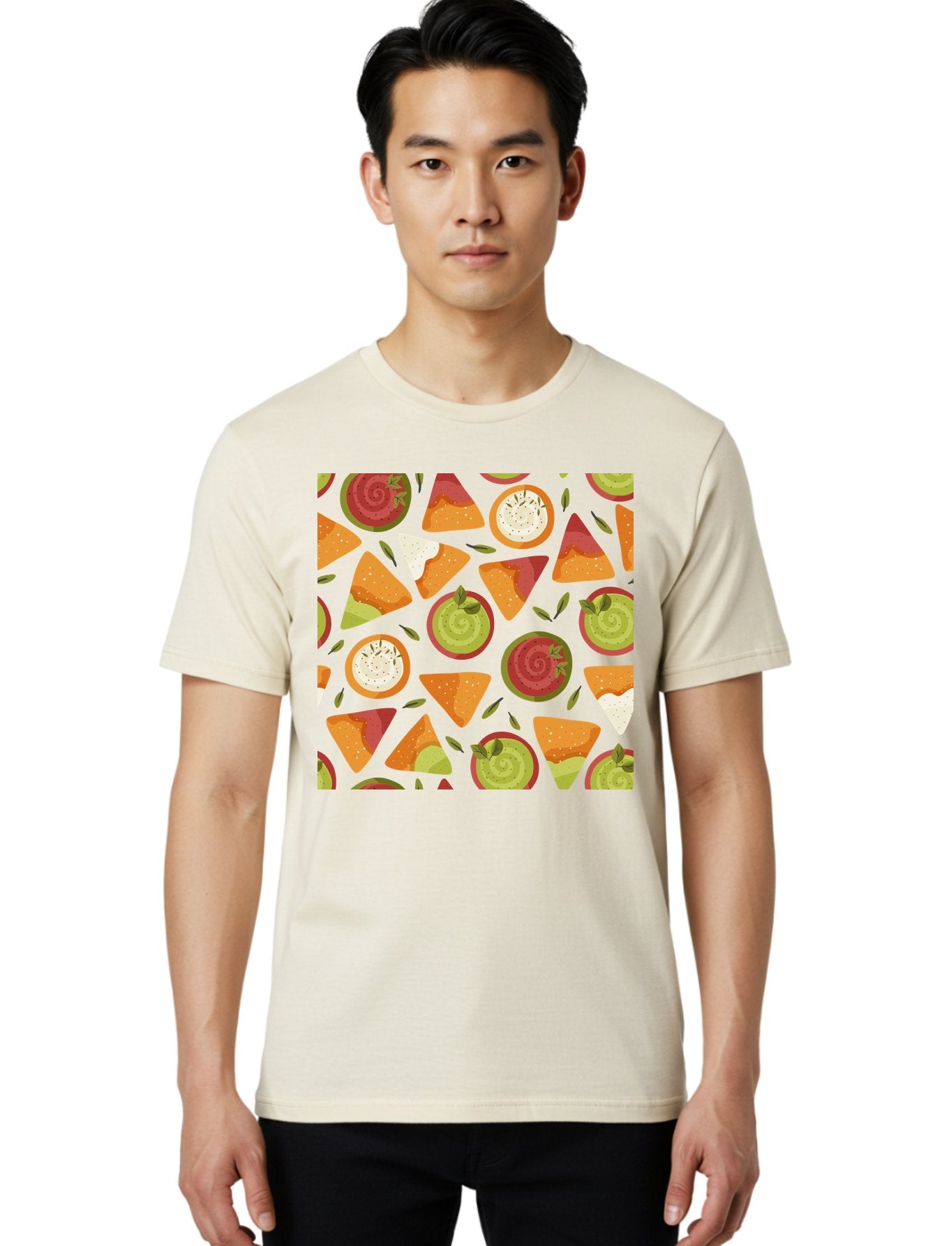Pizza-Slices-Pattern Men'S Graphic Tee, 100% Cotton, Comfortable Casual Summer Wear, Machine Washable, Pizza Slices, Various Toppings, Pepperoni, Vegetables, Cheese, Food Pattern, Seamless Design, Cartoon Style -  Aaa290 4