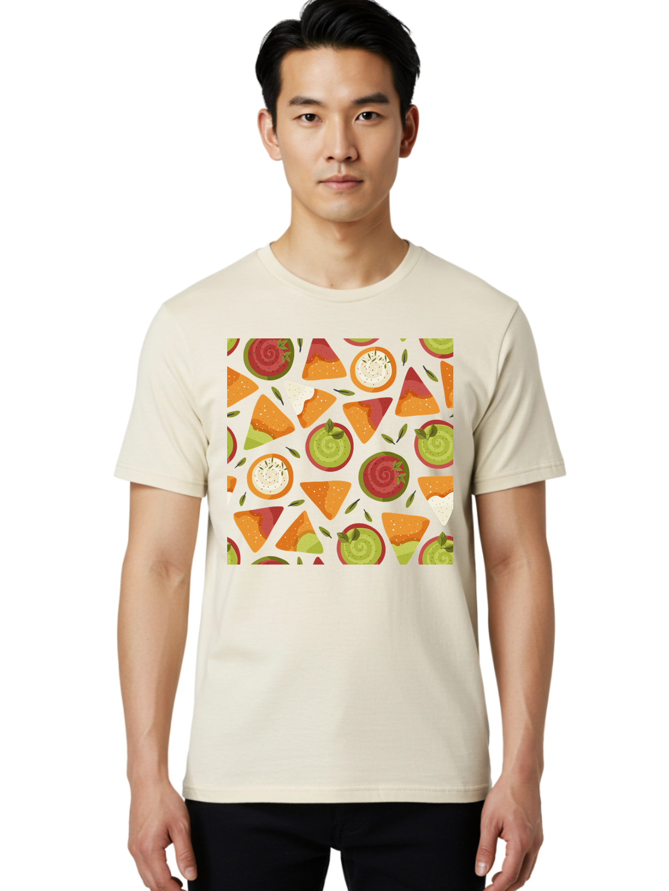 Pizza-Slices-Pattern Men'S Graphic Tee, 100% Cotton, Comfortable Casual Summer Wear, Machine Washable, Pizza Slices, Various Toppings, Pepperoni, Vegetables, Cheese, Food Pattern, Seamless Design, Cartoon Style -  Aaa290 12