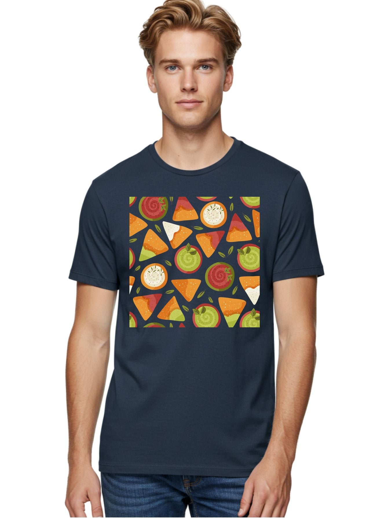 Pizza-Slices-Pattern Men'S Graphic Tee, 100% Cotton, Comfortable Casual Summer Wear, Machine Washable, Pizza Slices, Various Toppings, Pepperoni, Vegetables, Cheese, Food Pattern, Seamless Design, Cartoon Style -  Aaa290 20