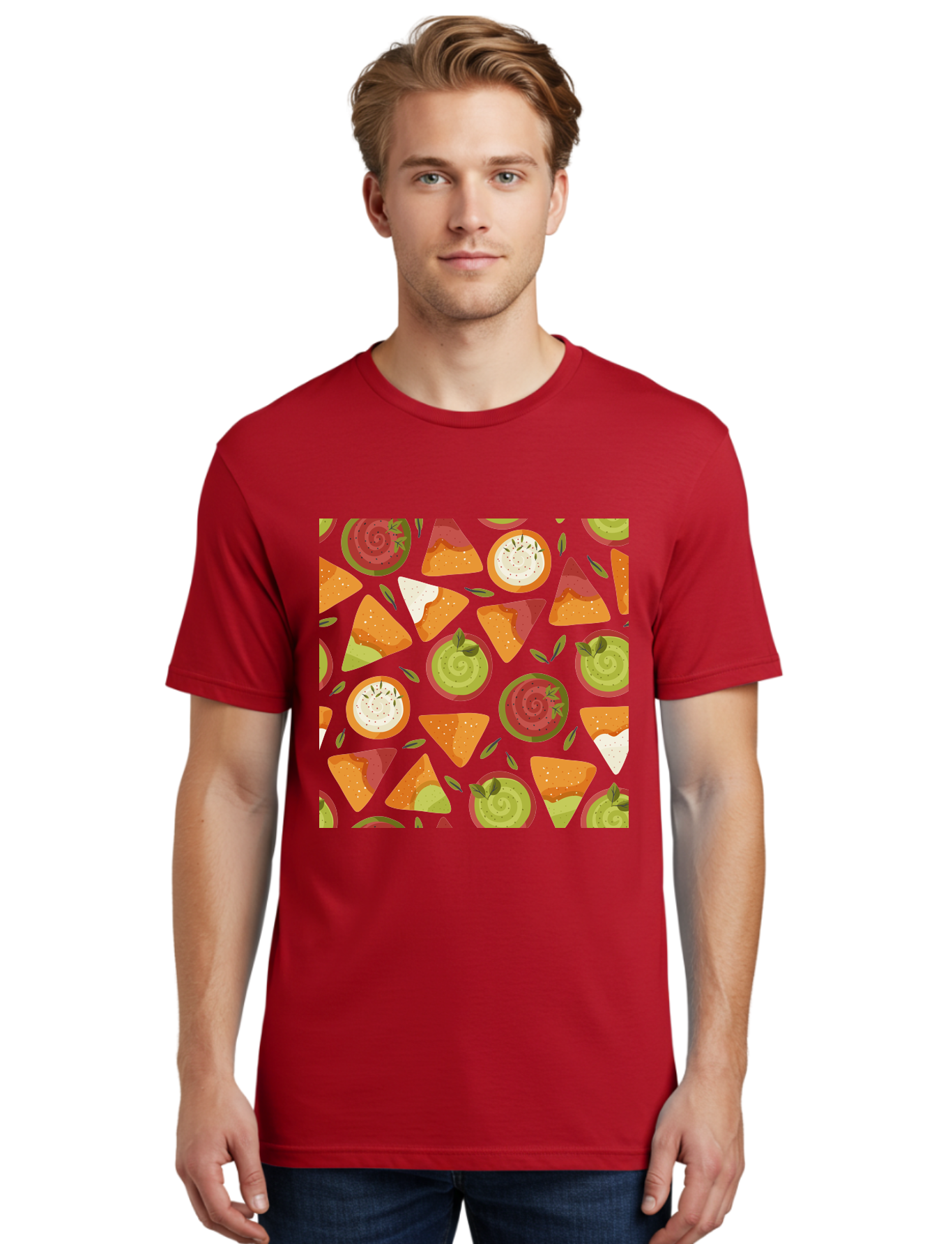 Pizza-Slices-Pattern Men'S Graphic Tee, 100% Cotton, Comfortable Casual Summer Wear, Machine Washable, Pizza Slices, Various Toppings, Pepperoni, Vegetables, Cheese, Food Pattern, Seamless Design, Cartoon Style -  Aaa290