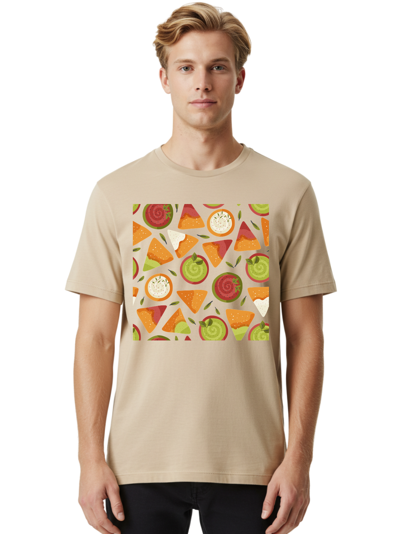 Pizza-Slices-Pattern Men'S Graphic Tee, 100% Cotton, Comfortable Casual Summer Wear, Machine Washable, Pizza Slices, Various Toppings, Pepperoni, Vegetables, Cheese, Food Pattern, Seamless Design, Cartoon Style -  Aaa290 8