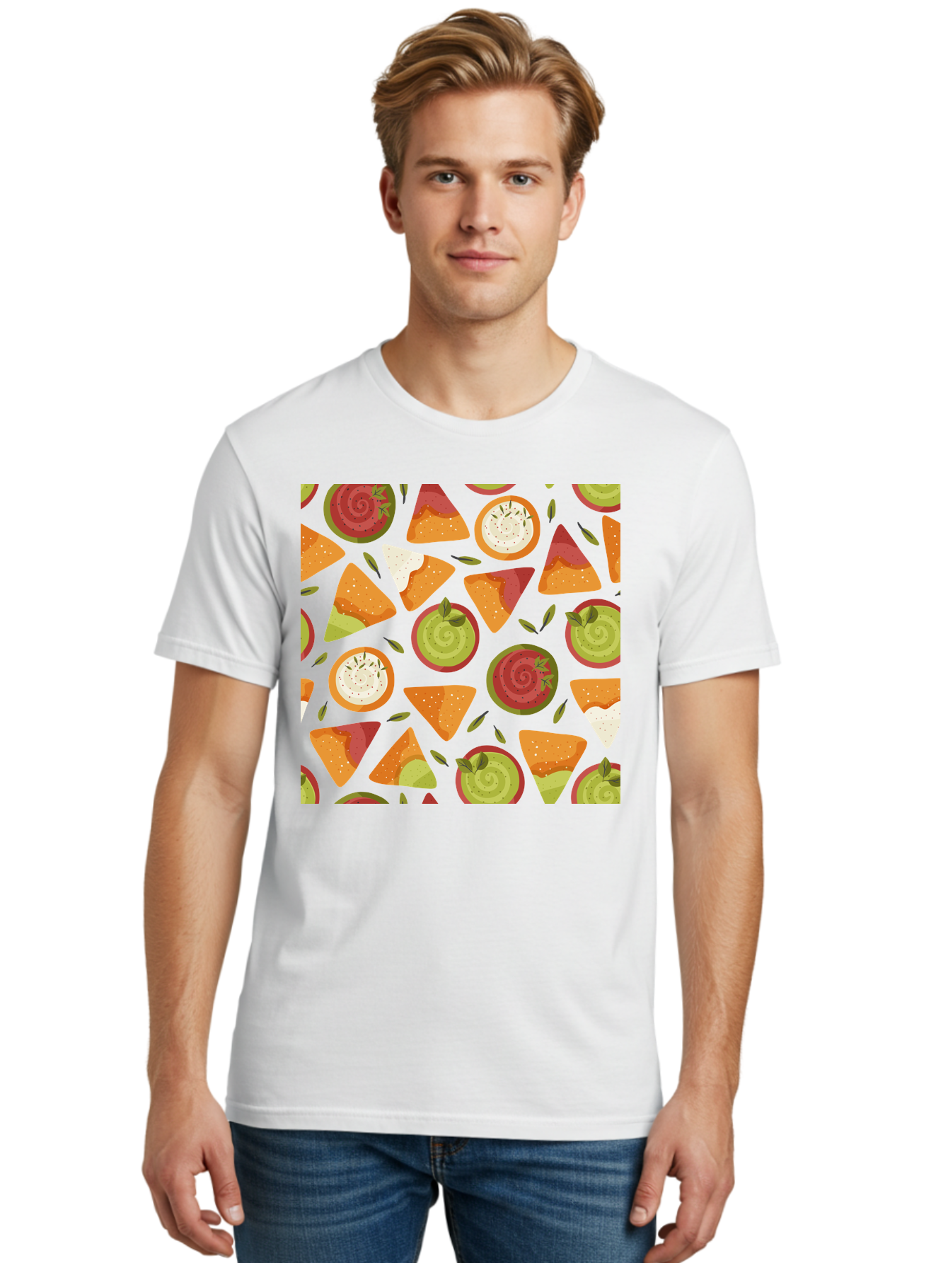 Pizza-Slices-Pattern Men'S Graphic Tee, 100% Cotton, Comfortable Casual Summer Wear, Machine Washable, Pizza Slices, Various Toppings, Pepperoni, Vegetables, Cheese, Food Pattern, Seamless Design, Cartoon Style -  Aaa290 16
