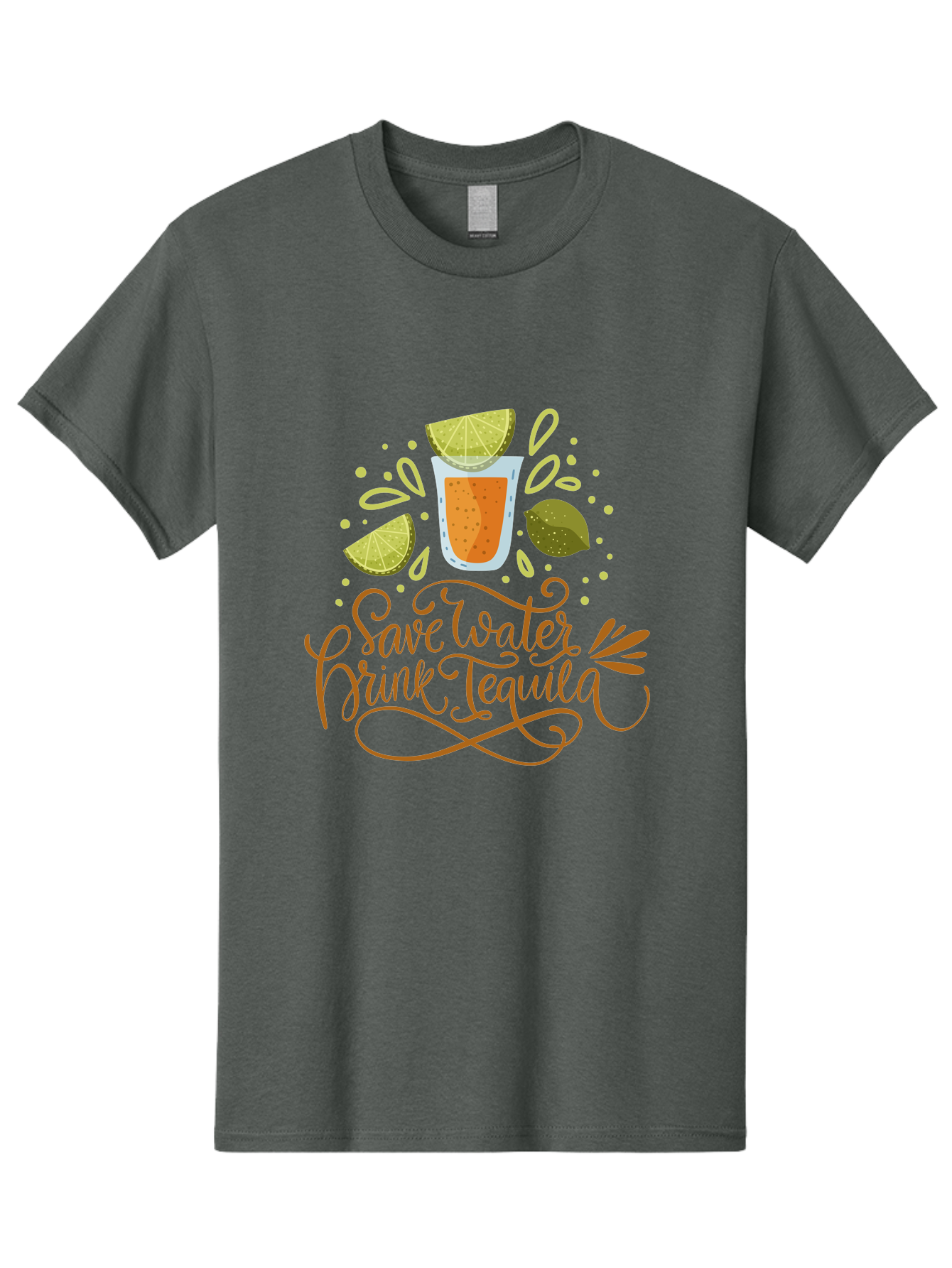 Save-Water-Drink-Tequila-1 Men'S Graphic Tee, 100% Cotton, Comfortable Casual Summer Wear, Machine Washable, Tequila Cocktail, Lime Wedges, Agave Plant, Party Theme, Happy Hour, Cocktail Hour, Tequila Lovers, Fun Typography, Festive Design, -  Aaa291