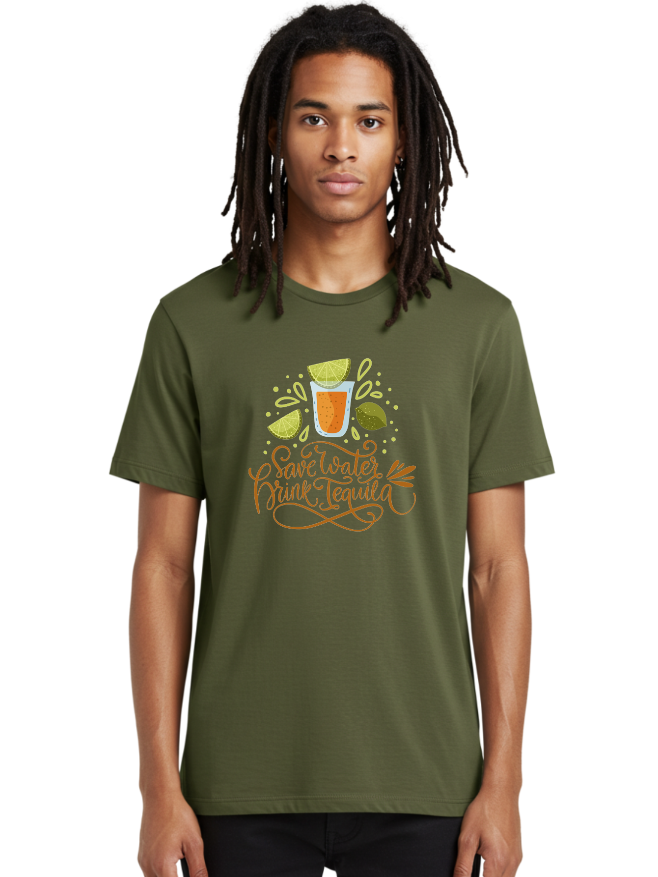 Save-Water-Drink-Tequila-1 Men'S Graphic Tee, 100% Cotton, Comfortable Casual Summer Wear, Machine Washable, Tequila Cocktail, Lime Wedges, Agave Plant, Party Theme, Happy Hour, Cocktail Hour, Tequila Lovers, Fun Typography, Festive Design, -  Aaa291 4