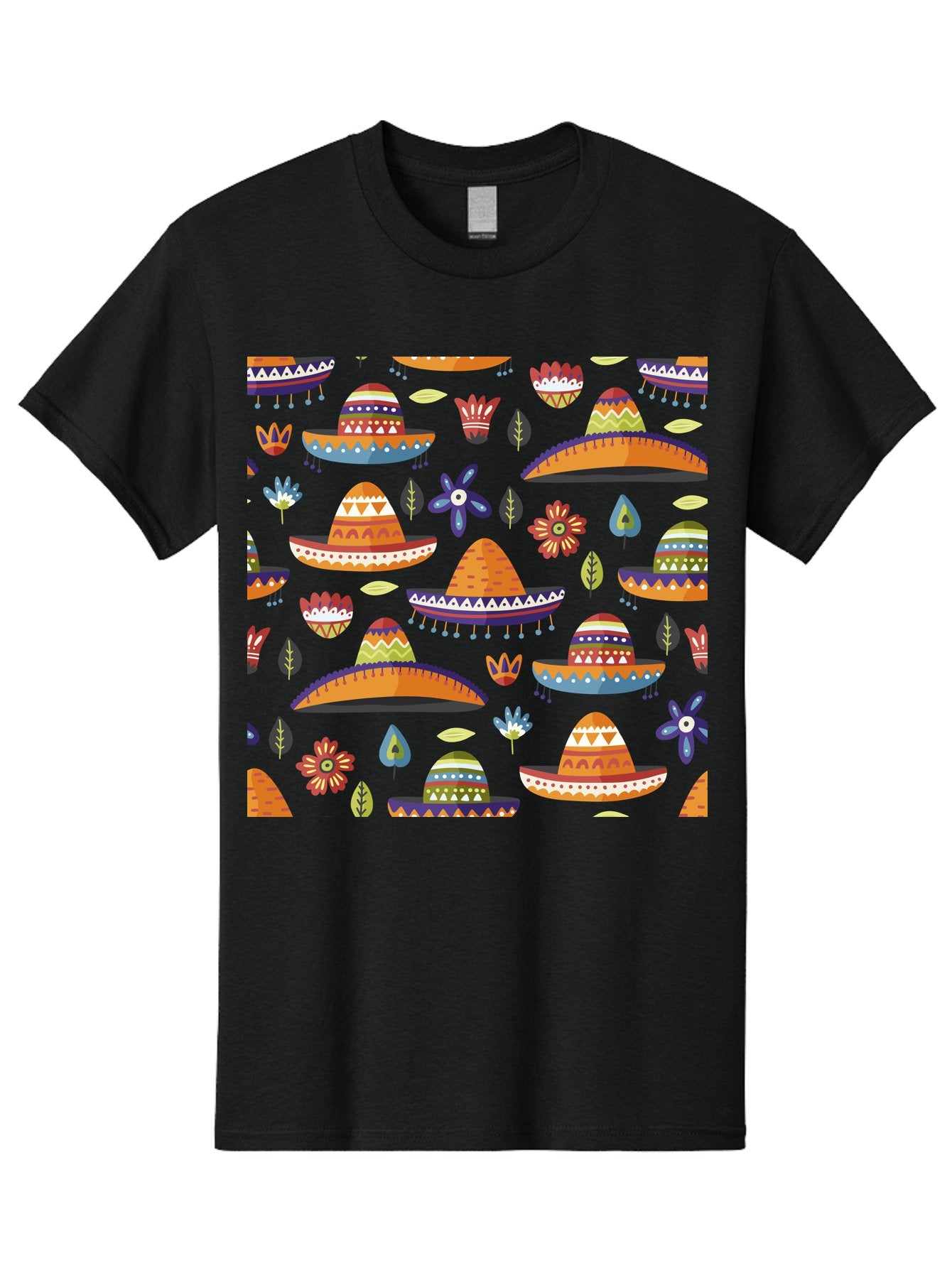 Sombrero-Pattern Men'S Graphic Tee, 100% Cotton, Comfortable Casual Summer Wear, Machine Washable, Colorful Sombreros, Mexican Hats, Floral Patterns, Vibrant Designs, Cultural Heritage, Traditional Attire, Festive Atmosphere, -  Aaa297 17
