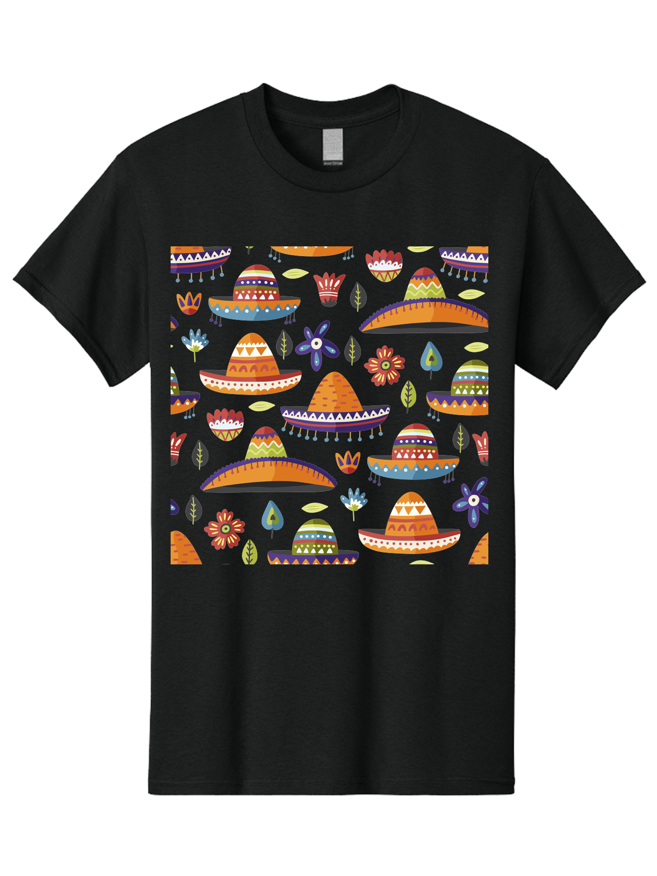 Sombrero-Pattern Men'S Graphic Tee, 100% Cotton, Comfortable Casual Summer Wear, Machine Washable, Colorful Sombreros, Mexican Hats, Floral Patterns, Vibrant Designs, Cultural Heritage, Traditional Attire, Festive Atmosphere, -  Aaa297 25