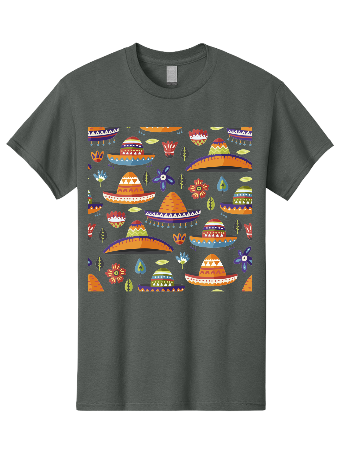 Sombrero-Pattern Men'S Graphic Tee, 100% Cotton, Comfortable Casual Summer Wear, Machine Washable, Colorful Sombreros, Mexican Hats, Floral Patterns, Vibrant Designs, Cultural Heritage, Traditional Attire, Festive Atmosphere, -  Aaa297 17