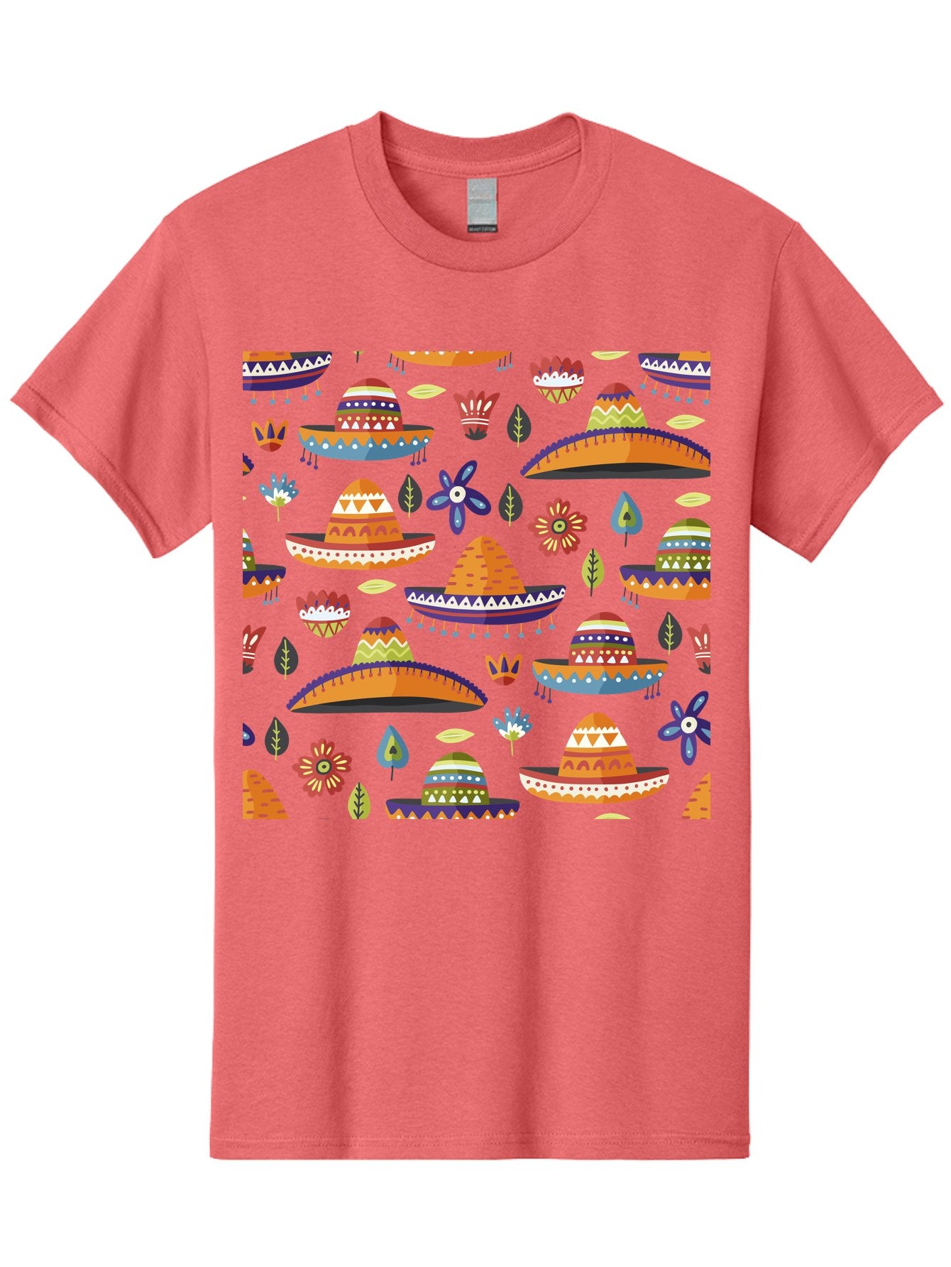 Sombrero-Pattern Men'S Graphic Tee, 100% Cotton, Comfortable Casual Summer Wear, Machine Washable, Colorful Sombreros, Mexican Hats, Floral Patterns, Vibrant Designs, Cultural Heritage, Traditional Attire, Festive Atmosphere, -  Aaa297 15