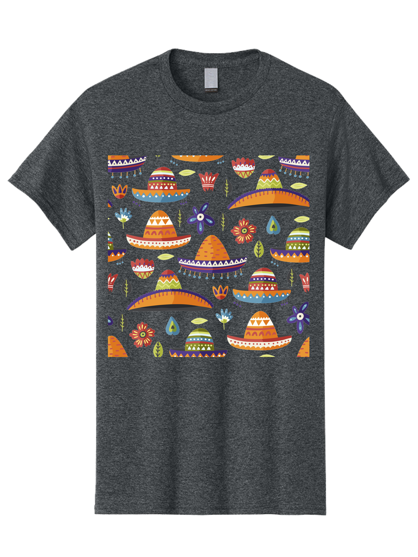 Sombrero-Pattern Men'S Graphic Tee, 100% Cotton, Comfortable Casual Summer Wear, Machine Washable, Colorful Sombreros, Mexican Hats, Floral Patterns, Vibrant Designs, Cultural Heritage, Traditional Attire, Festive Atmosphere, -  Aaa297 21