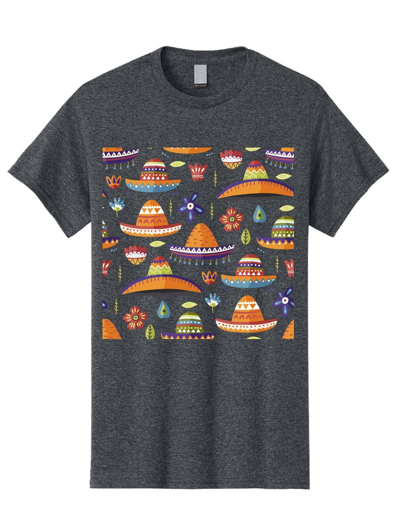 Sombrero-Pattern Men'S Graphic Tee, 100% Cotton, Comfortable Casual Summer Wear, Machine Washable, Colorful Sombreros, Mexican Hats, Floral Patterns, Vibrant Designs, Cultural Heritage, Traditional Attire, Festive Atmosphere, -  Aaa297 25