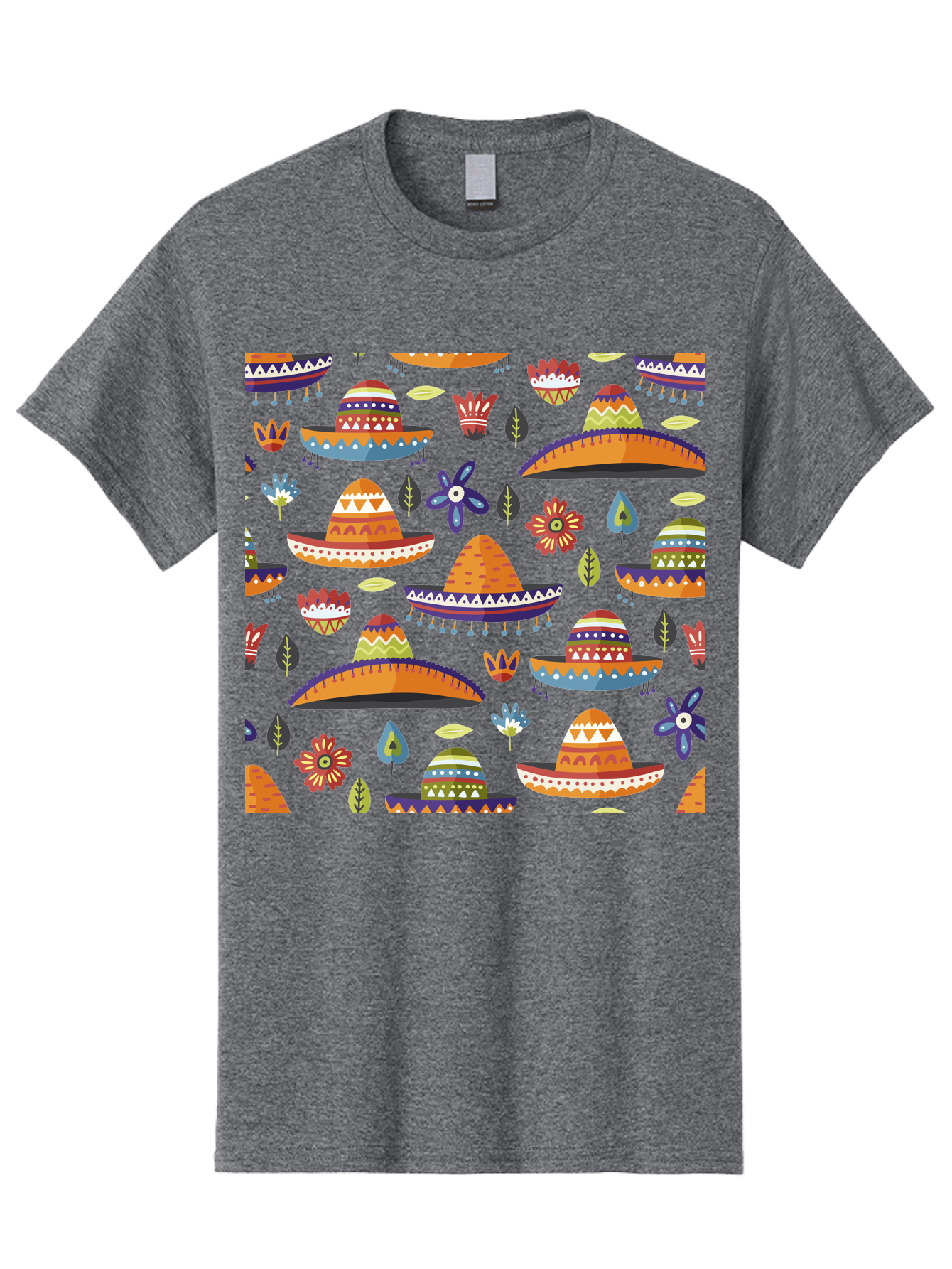 Sombrero-Pattern Men'S Graphic Tee, 100% Cotton, Comfortable Casual Summer Wear, Machine Washable, Colorful Sombreros, Mexican Hats, Floral Patterns, Vibrant Designs, Cultural Heritage, Traditional Attire, Festive Atmosphere, -  Aaa297 13