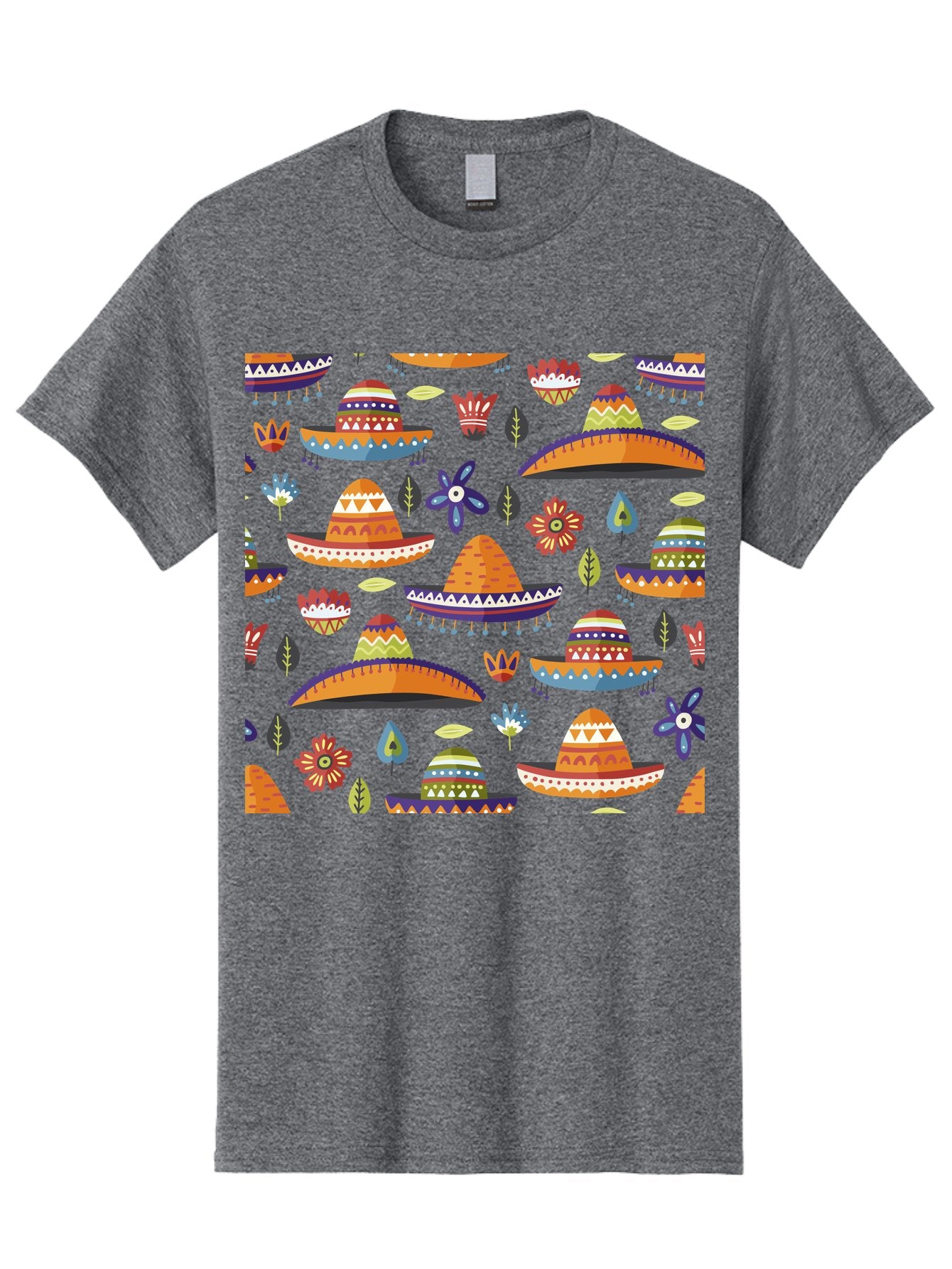 Sombrero-Pattern Men'S Graphic Tee, 100% Cotton, Comfortable Casual Summer Wear, Machine Washable, Colorful Sombreros, Mexican Hats, Floral Patterns, Vibrant Designs, Cultural Heritage, Traditional Attire, Festive Atmosphere, -  Aaa297 11