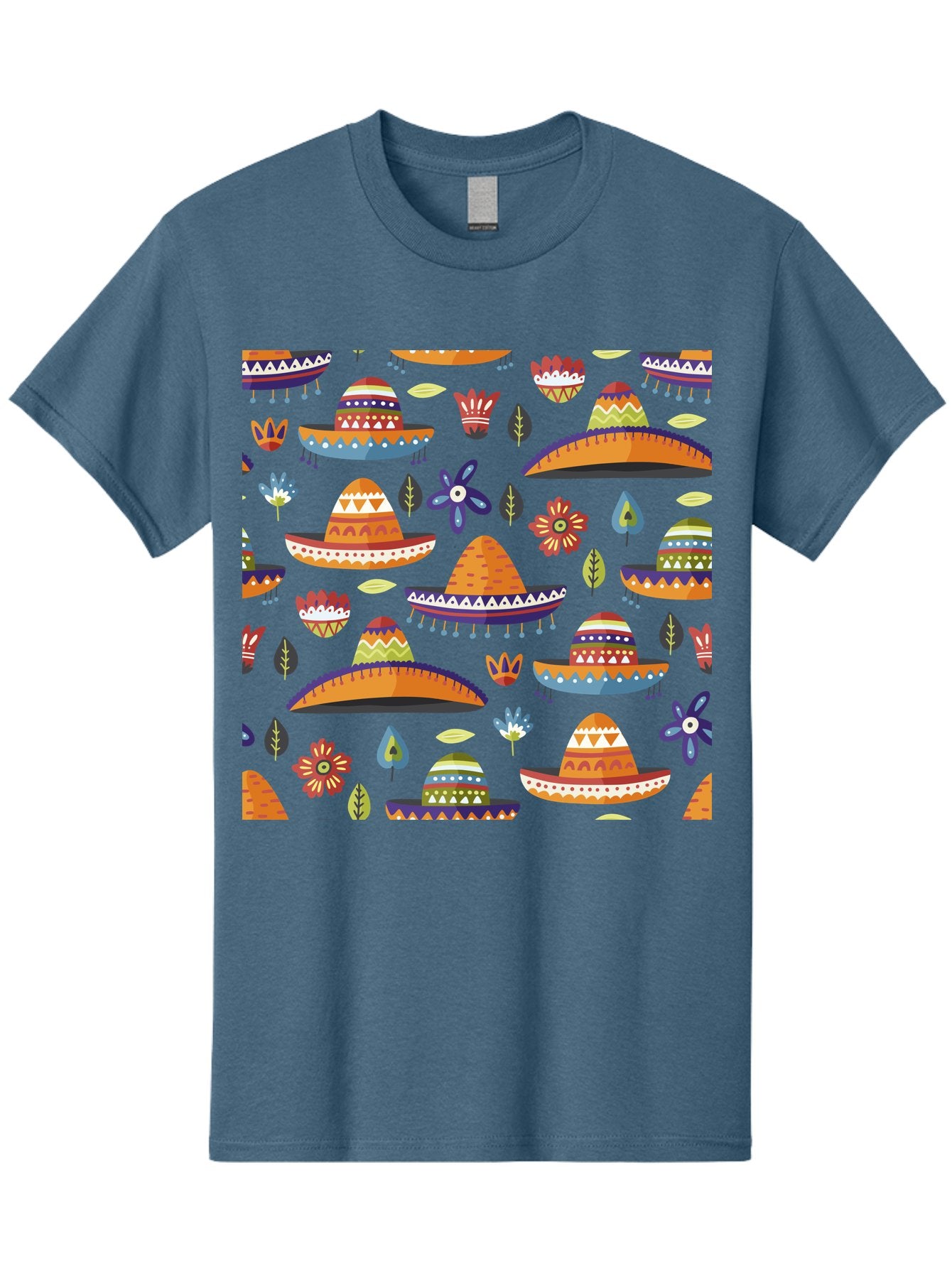 Sombrero-Pattern Men'S Graphic Tee, 100% Cotton, Comfortable Casual Summer Wear, Machine Washable, Colorful Sombreros, Mexican Hats, Floral Patterns, Vibrant Designs, Cultural Heritage, Traditional Attire, Festive Atmosphere, -  Aaa297 5