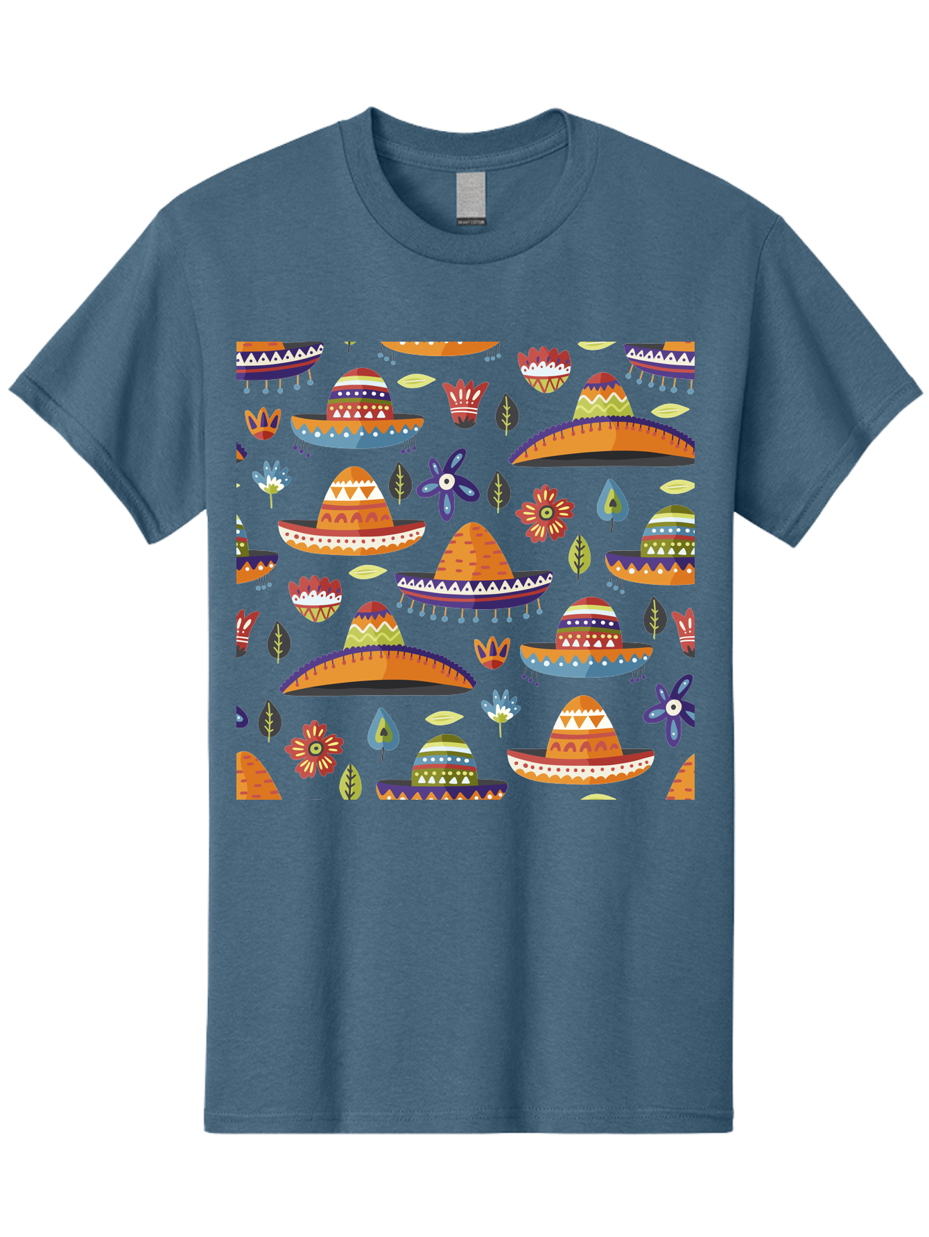 Sombrero-Pattern Men'S Graphic Tee, 100% Cotton, Comfortable Casual Summer Wear, Machine Washable, Colorful Sombreros, Mexican Hats, Floral Patterns, Vibrant Designs, Cultural Heritage, Traditional Attire, Festive Atmosphere, -  Aaa297 19