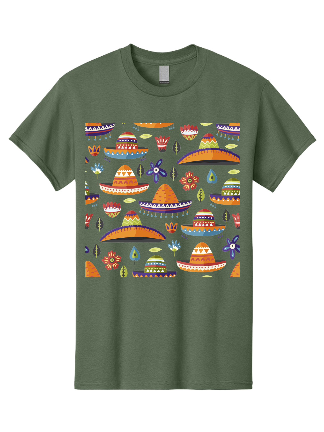 Sombrero-Pattern Men'S Graphic Tee, 100% Cotton, Comfortable Casual Summer Wear, Machine Washable, Colorful Sombreros, Mexican Hats, Floral Patterns, Vibrant Designs, Cultural Heritage, Traditional Attire, Festive Atmosphere, -  Aaa297 3