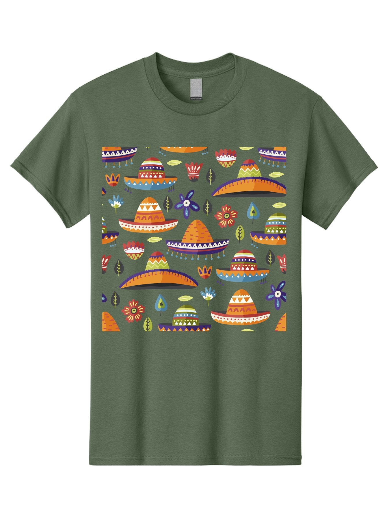 Sombrero-Pattern Men'S Graphic Tee, 100% Cotton, Comfortable Casual Summer Wear, Machine Washable, Colorful Sombreros, Mexican Hats, Floral Patterns, Vibrant Designs, Cultural Heritage, Traditional Attire, Festive Atmosphere, -  Aaa297 29