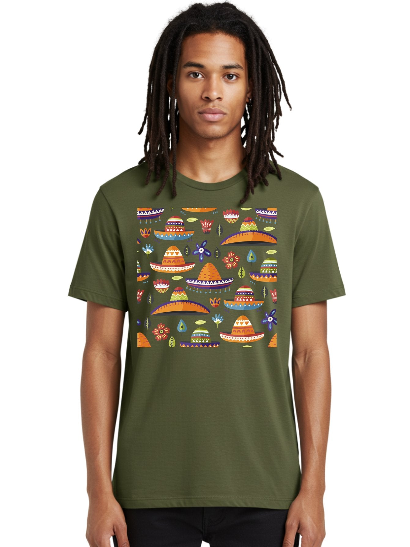 Sombrero-Pattern Men'S Graphic Tee, 100% Cotton, Comfortable Casual Summer Wear, Machine Washable, Colorful Sombreros, Mexican Hats, Floral Patterns, Vibrant Designs, Cultural Heritage, Traditional Attire, Festive Atmosphere, -  Aaa297 30