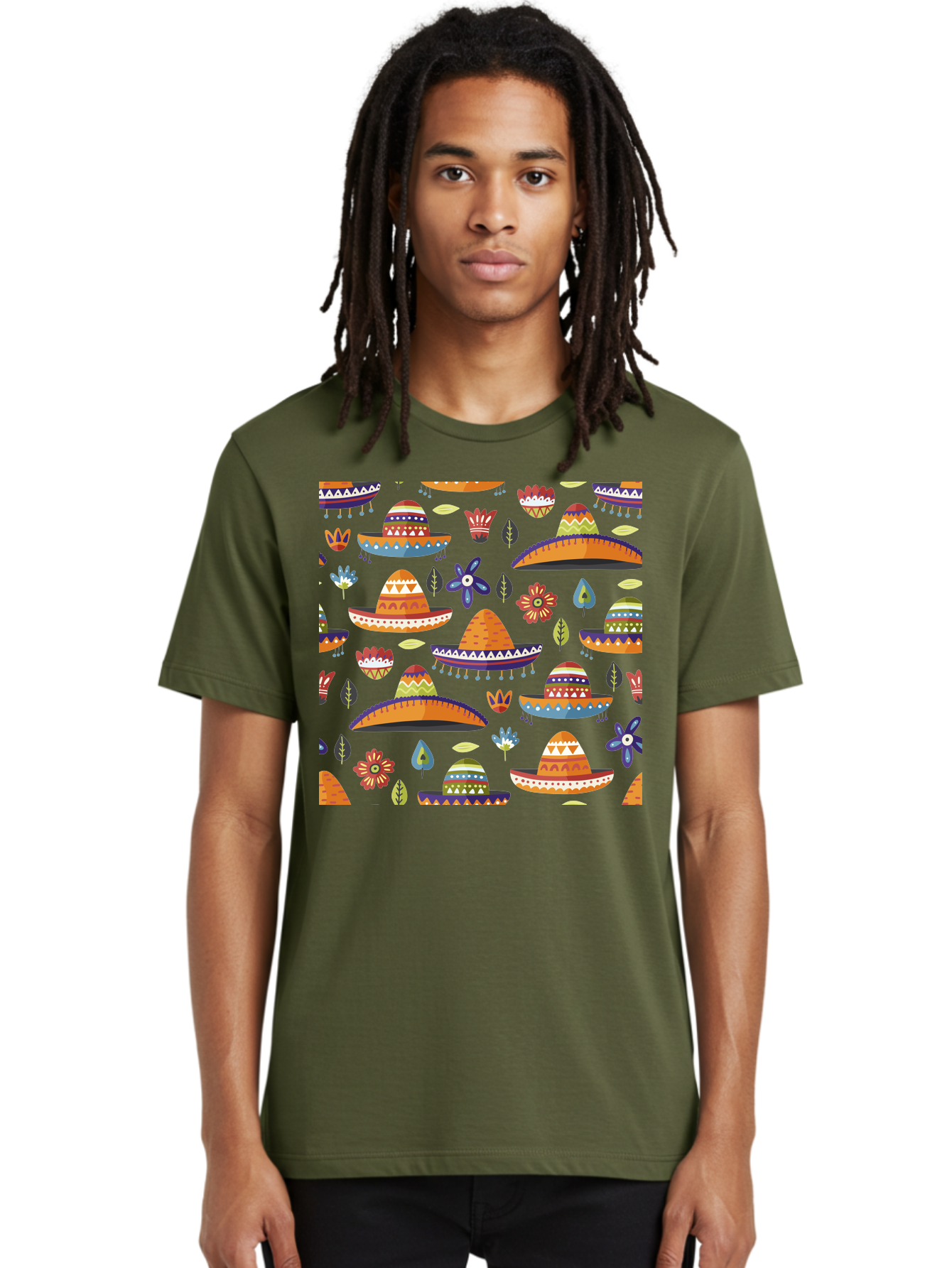 Sombrero-Pattern Men'S Graphic Tee, 100% Cotton, Comfortable Casual Summer Wear, Machine Washable, Colorful Sombreros, Mexican Hats, Floral Patterns, Vibrant Designs, Cultural Heritage, Traditional Attire, Festive Atmosphere, -  Aaa297 4