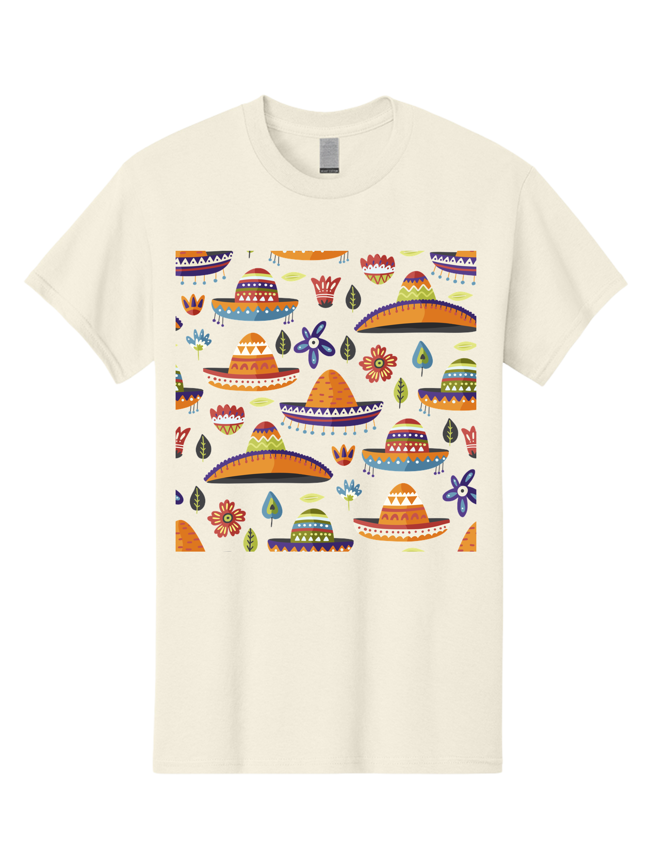 Sombrero-Pattern Men'S Graphic Tee, 100% Cotton, Comfortable Casual Summer Wear, Machine Washable, Colorful Sombreros, Mexican Hats, Floral Patterns, Vibrant Designs, Cultural Heritage, Traditional Attire, Festive Atmosphere, -  Aaa297 23