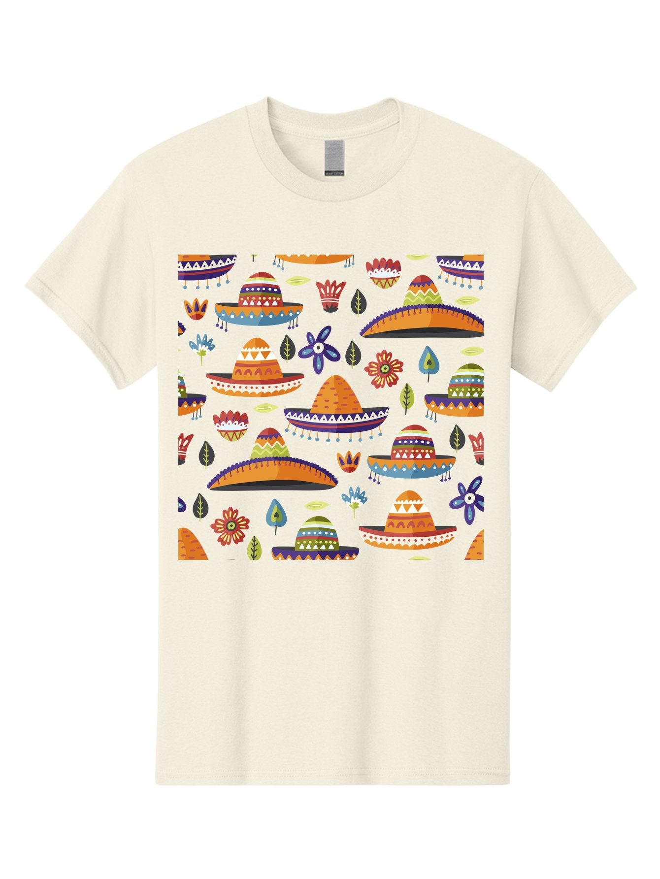 Sombrero-Pattern Men'S Graphic Tee, 100% Cotton, Comfortable Casual Summer Wear, Machine Washable, Colorful Sombreros, Mexican Hats, Floral Patterns, Vibrant Designs, Cultural Heritage, Traditional Attire, Festive Atmosphere, -  Aaa297 19
