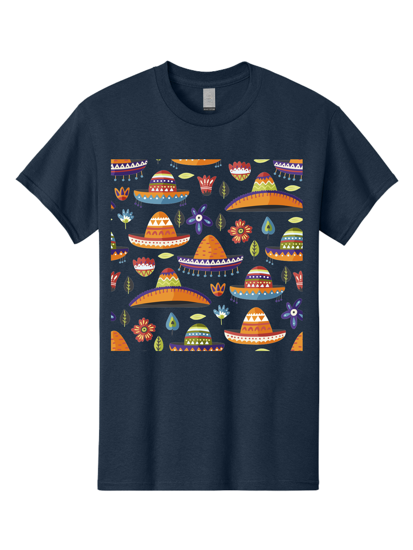 Sombrero-Pattern Men'S Graphic Tee, 100% Cotton, Comfortable Casual Summer Wear, Machine Washable, Colorful Sombreros, Mexican Hats, Floral Patterns, Vibrant Designs, Cultural Heritage, Traditional Attire, Festive Atmosphere, -  Aaa297 29