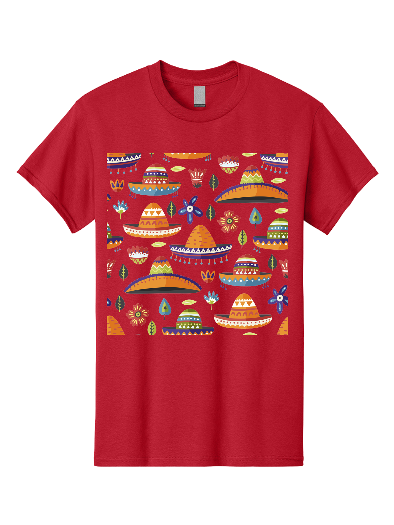 Sombrero-Pattern Men'S Graphic Tee, 100% Cotton, Comfortable Casual Summer Wear, Machine Washable, Colorful Sombreros, Mexican Hats, Floral Patterns, Vibrant Designs, Cultural Heritage, Traditional Attire, Festive Atmosphere, -  Aaa297 5