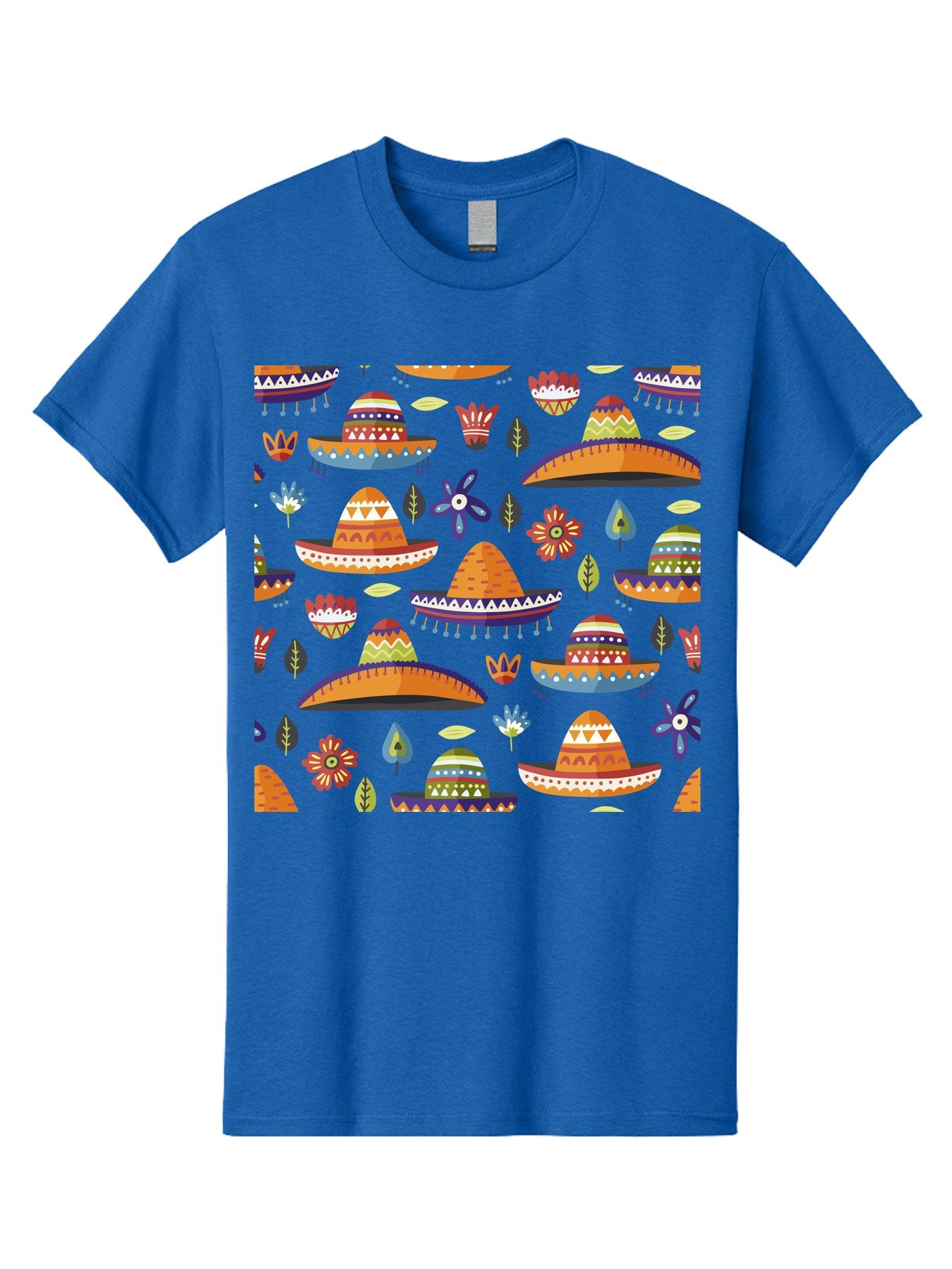 Sombrero-Pattern Men'S Graphic Tee, 100% Cotton, Comfortable Casual Summer Wear, Machine Washable, Colorful Sombreros, Mexican Hats, Floral Patterns, Vibrant Designs, Cultural Heritage, Traditional Attire, Festive Atmosphere, -  Aaa297 13