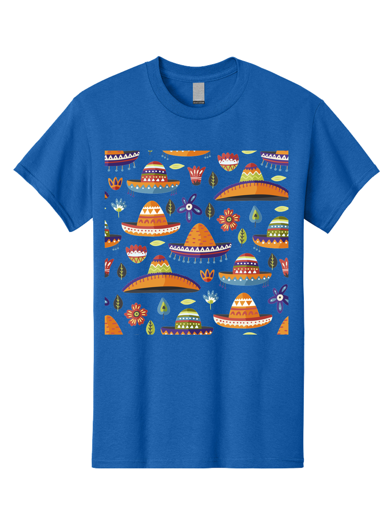 Sombrero-Pattern Men'S Graphic Tee, 100% Cotton, Comfortable Casual Summer Wear, Machine Washable, Colorful Sombreros, Mexican Hats, Floral Patterns, Vibrant Designs, Cultural Heritage, Traditional Attire, Festive Atmosphere, -  Aaa297 27
