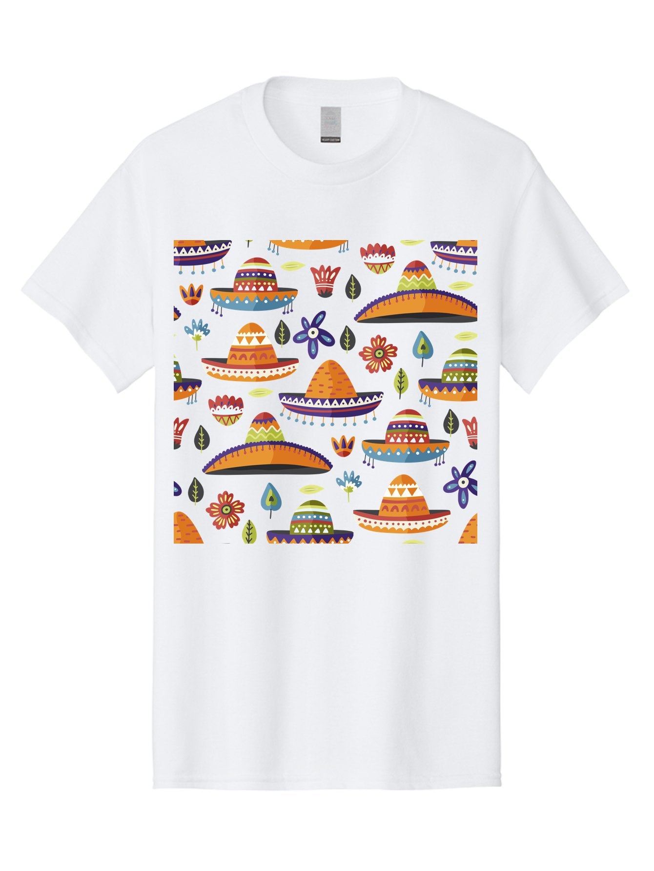 Sombrero-Pattern Men'S Graphic Tee, 100% Cotton, Comfortable Casual Summer Wear, Machine Washable, Colorful Sombreros, Mexican Hats, Floral Patterns, Vibrant Designs, Cultural Heritage, Traditional Attire, Festive Atmosphere, -  Aaa297 9