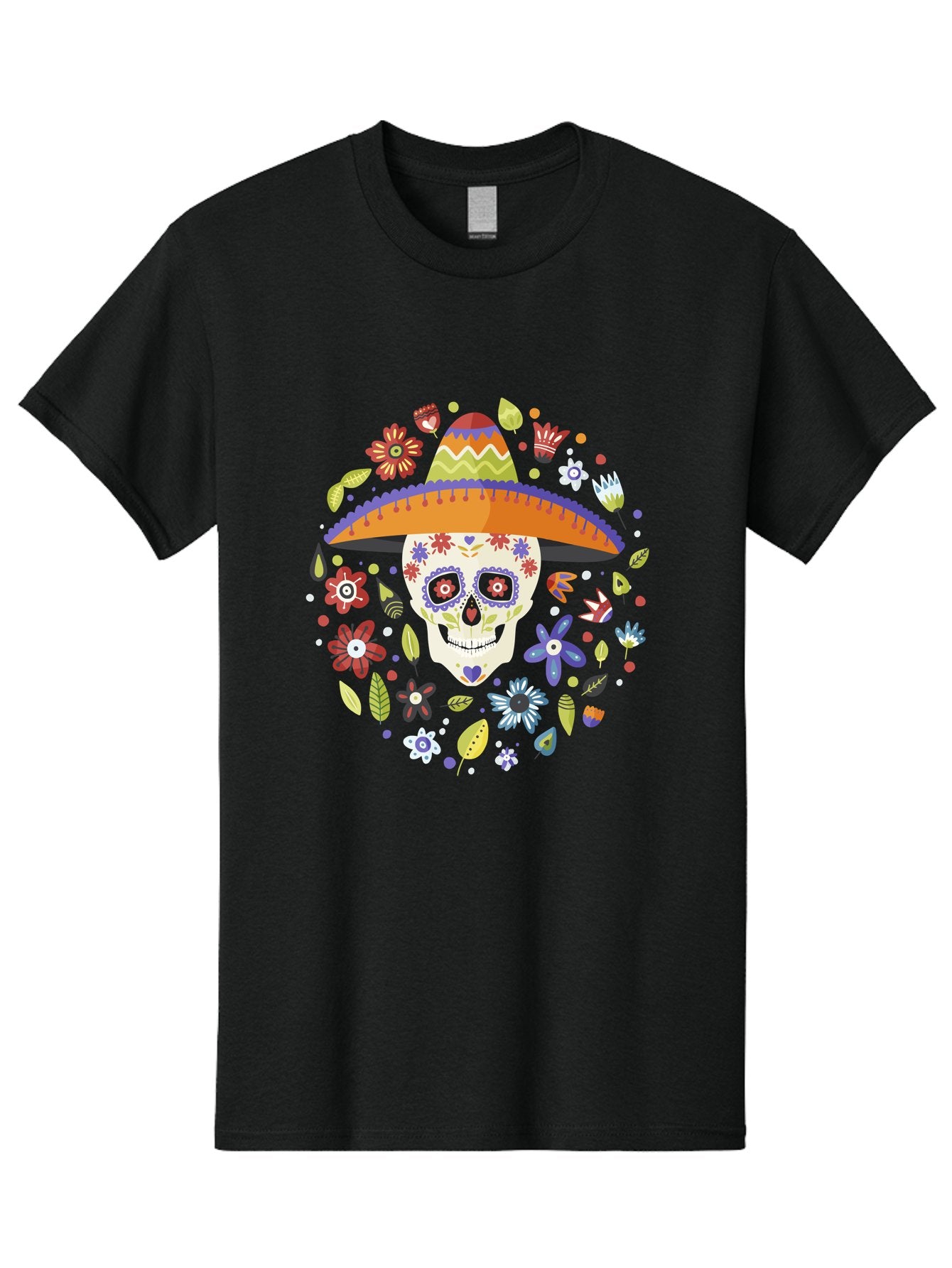 Sugar-Skull-1 Men'S Graphic Tee, 100% Cotton, Comfortable Casual Summer Wear, Machine Washable, Sugar Skull, Dia De Los Muertos, Day Of The Dead, Sombrero, Floral Decorations, Vibrant Colors, Mexican Culture, Festive Atmosphere, -  Aaa298 17