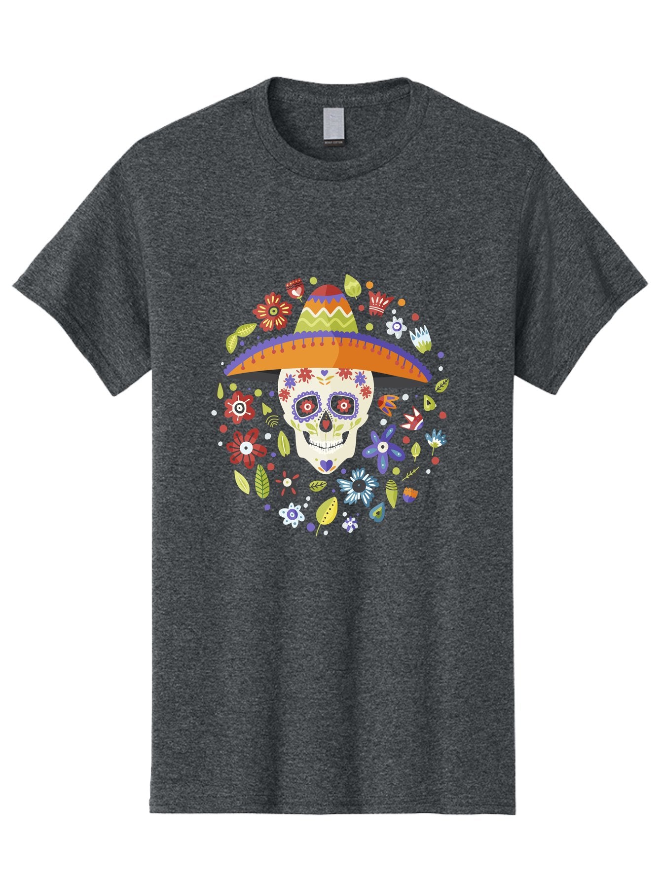 Sugar-Skull-1 Men'S Graphic Tee, 100% Cotton, Comfortable Casual Summer Wear, Machine Washable, Sugar Skull, Dia De Los Muertos, Day Of The Dead, Sombrero, Floral Decorations, Vibrant Colors, Mexican Culture, Festive Atmosphere, -  Aaa298 19