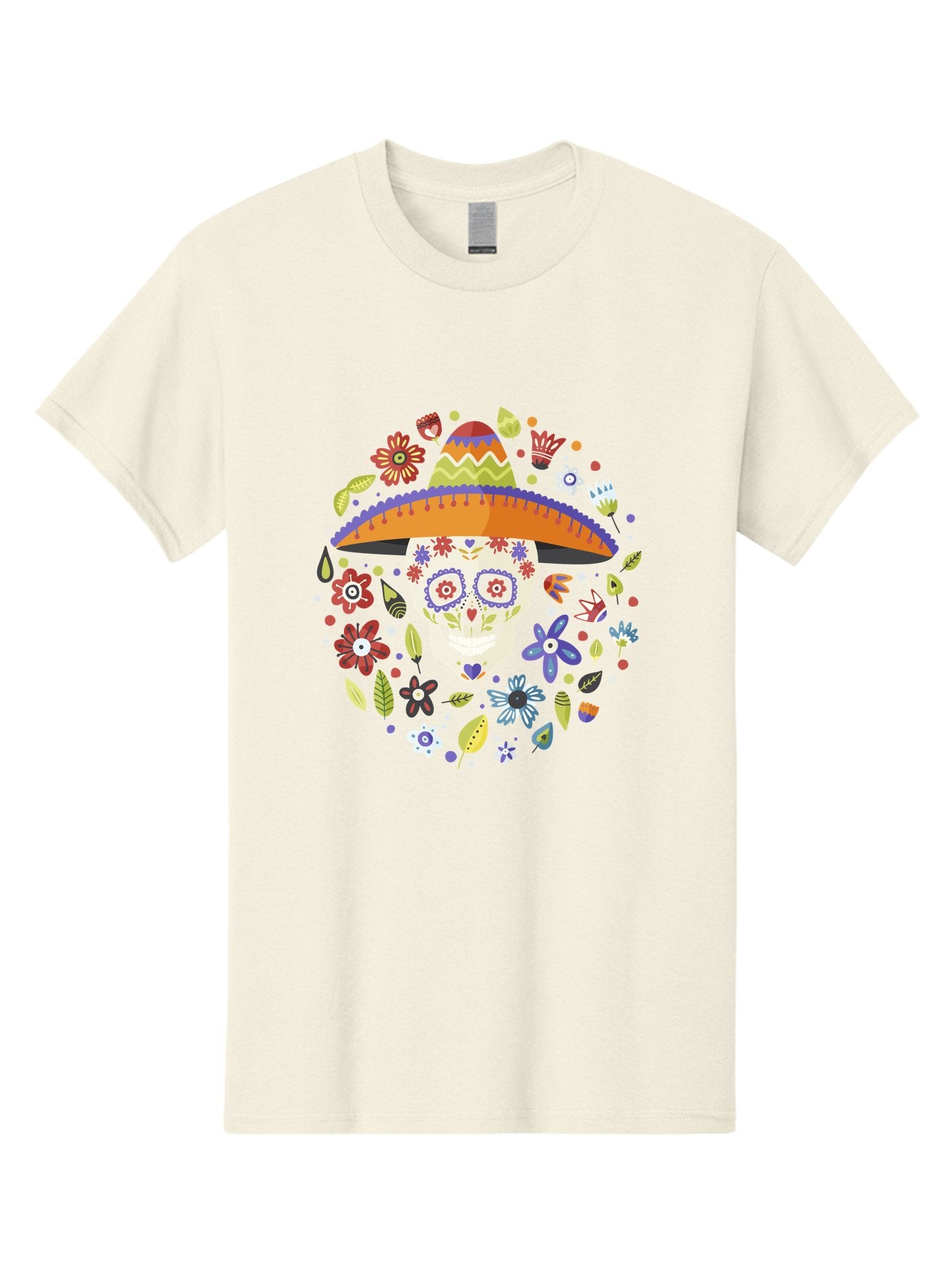 Sugar-Skull-1 Men'S Graphic Tee, 100% Cotton, Comfortable Casual Summer Wear, Machine Washable, Sugar Skull, Dia De Los Muertos, Day Of The Dead, Sombrero, Floral Decorations, Vibrant Colors, Mexican Culture, Festive Atmosphere, -  Aaa298 9