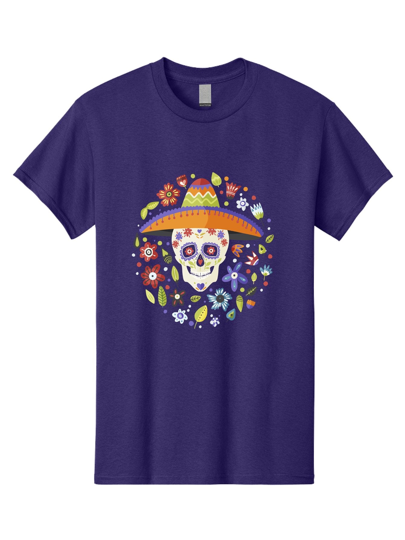 Sugar-Skull-1 Men'S Graphic Tee, 100% Cotton, Comfortable Casual Summer Wear, Machine Washable, Sugar Skull, Dia De Los Muertos, Day Of The Dead, Sombrero, Floral Decorations, Vibrant Colors, Mexican Culture, Festive Atmosphere, -  Aaa298 15