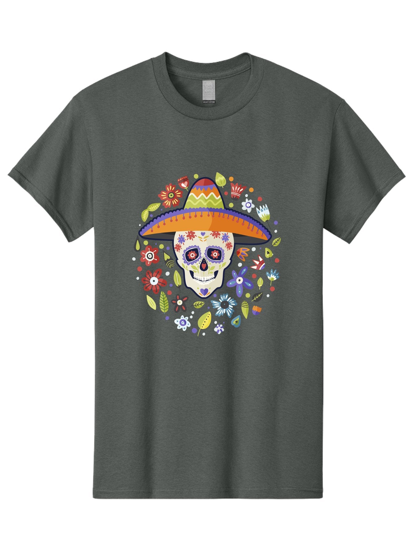 Sugar-Skull Men'S Graphic Tee, 100% Cotton, Comfortable Casual Summer Wear, Machine Washable, Sugar Skull, Day Of The Dead, Dia De Los Muertos, Mexican Culture, Colorful Flowers, Sombrero Hat, Floral Decorations, Vibrant Colors, -  Aaa299 5