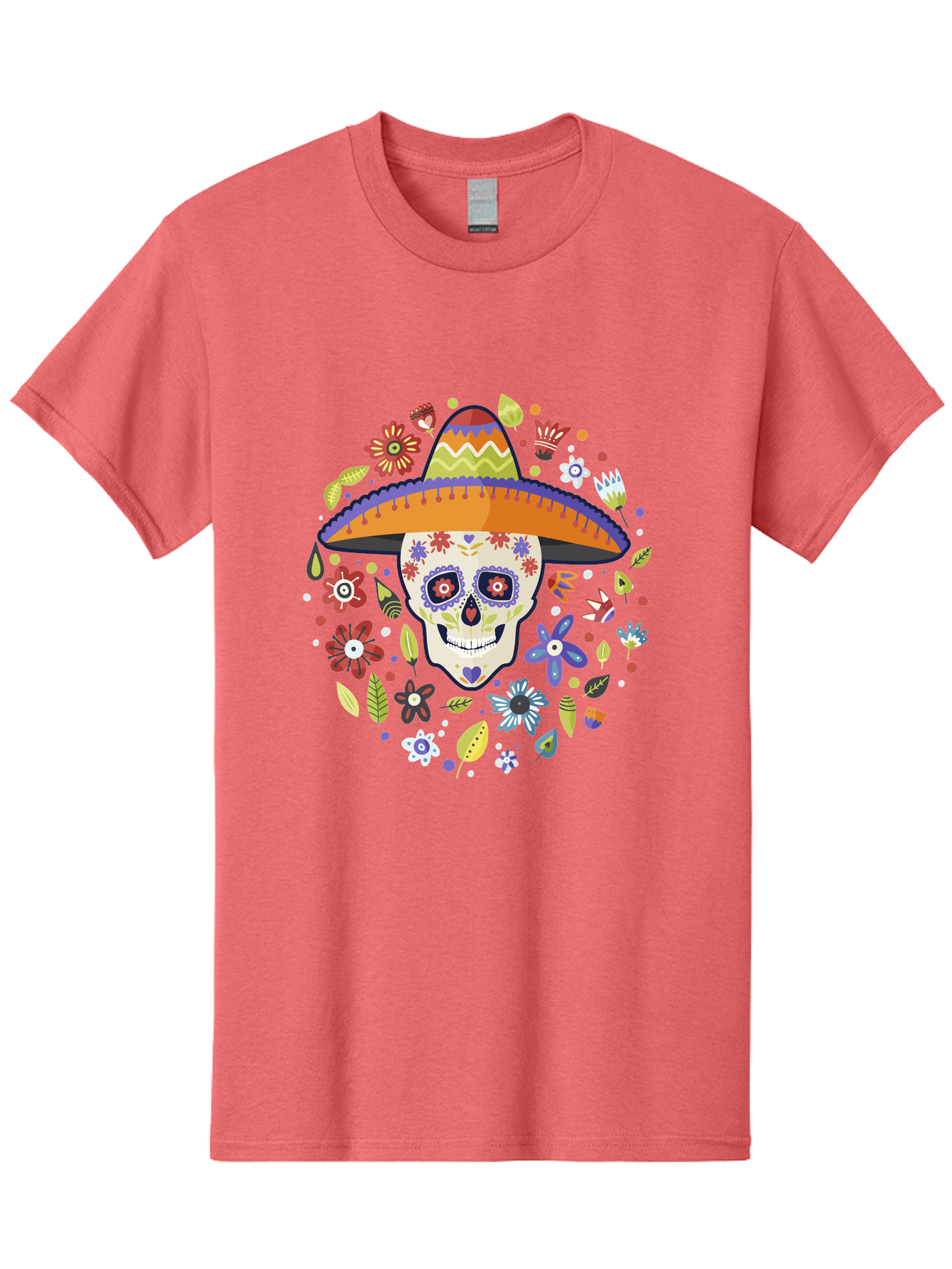Sugar-Skull Men'S Graphic Tee, 100% Cotton, Comfortable Casual Summer Wear, Machine Washable, Sugar Skull, Day Of The Dead, Dia De Los Muertos, Mexican Culture, Colorful Flowers, Sombrero Hat, Floral Decorations, Vibrant Colors, -  Aaa299 7
