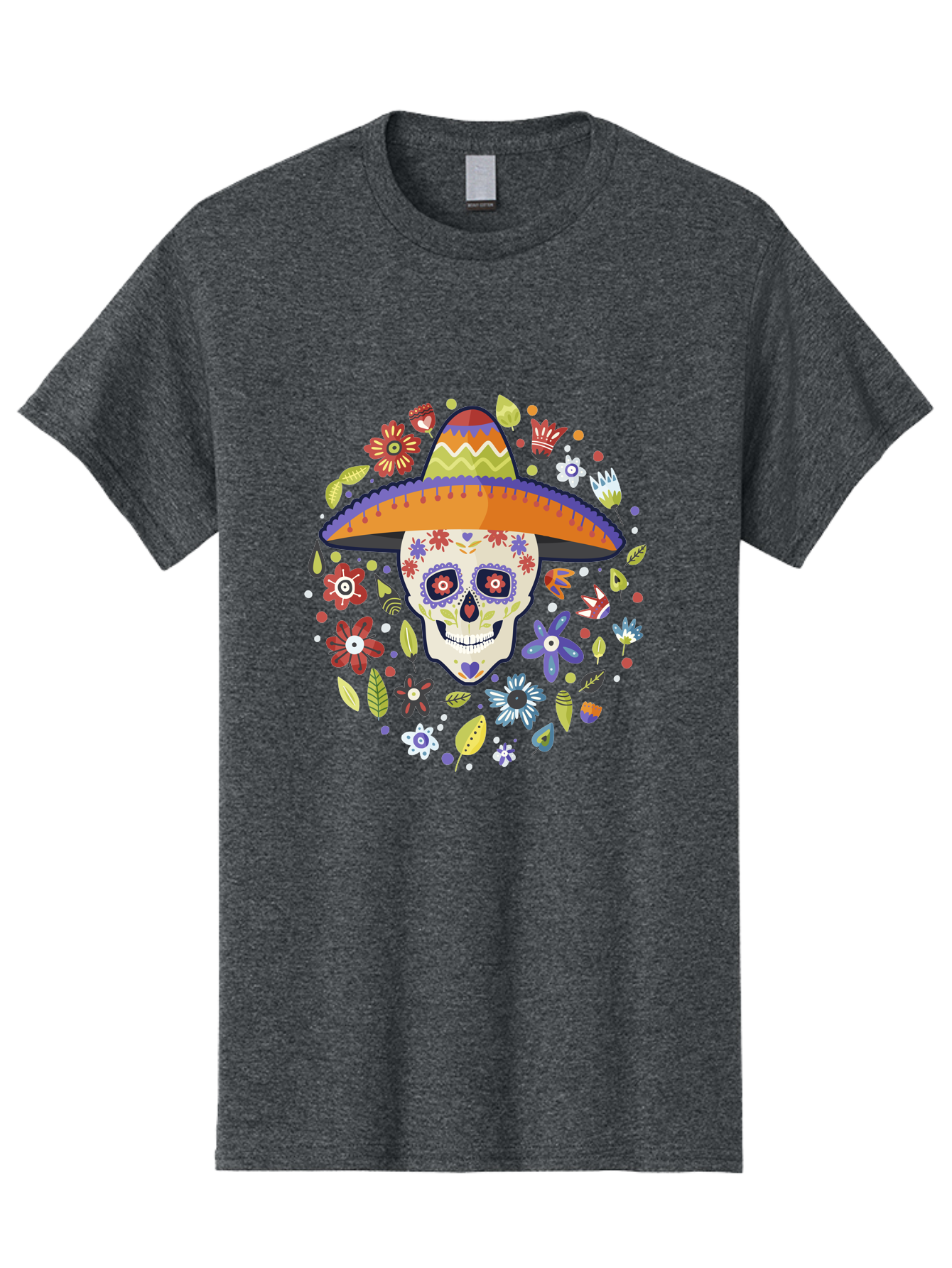 Sugar-Skull Men'S Graphic Tee, 100% Cotton, Comfortable Casual Summer Wear, Machine Washable, Sugar Skull, Day Of The Dead, Dia De Los Muertos, Mexican Culture, Colorful Flowers, Sombrero Hat, Floral Decorations, Vibrant Colors, -  Aaa299 21