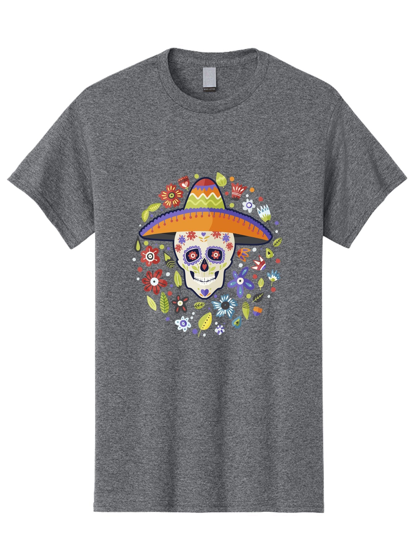 Sugar-Skull Men'S Graphic Tee, 100% Cotton, Comfortable Casual Summer Wear, Machine Washable, Sugar Skull, Day Of The Dead, Dia De Los Muertos, Mexican Culture, Colorful Flowers, Sombrero Hat, Floral Decorations, Vibrant Colors, -  Aaa299 19