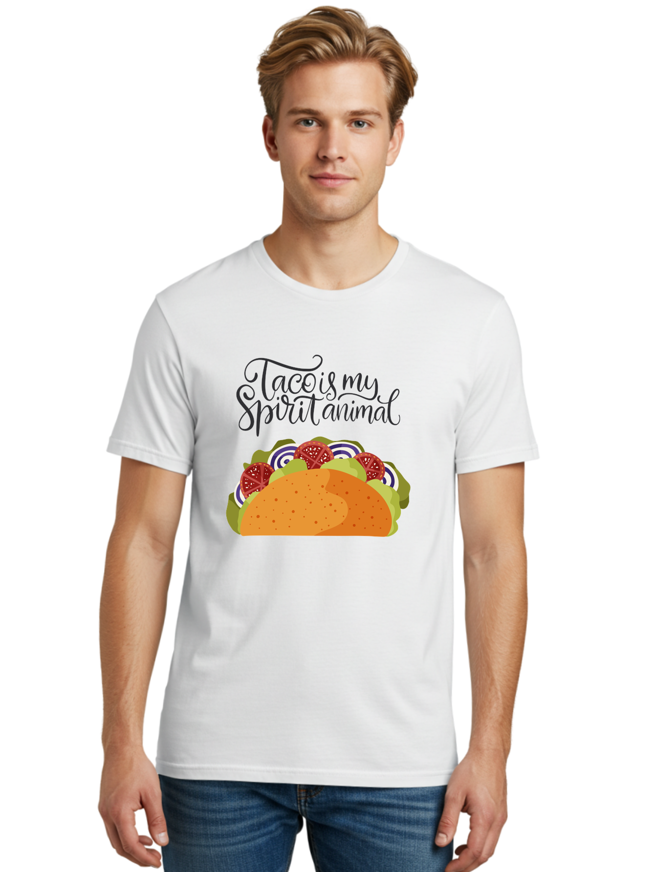 Taco-Is-My-Spirit-Animal-1 Men'S Graphic Tee, 100% Cotton, Comfortable Casual Summer Wear, Machine Washable, Taco Love, Mexican Cuisine, Foodie Humor, Taco Graphics, Spirit Animal Humor, Funny Quotes, Vibrant Graphics, Taco Culture, -  Aaa300
