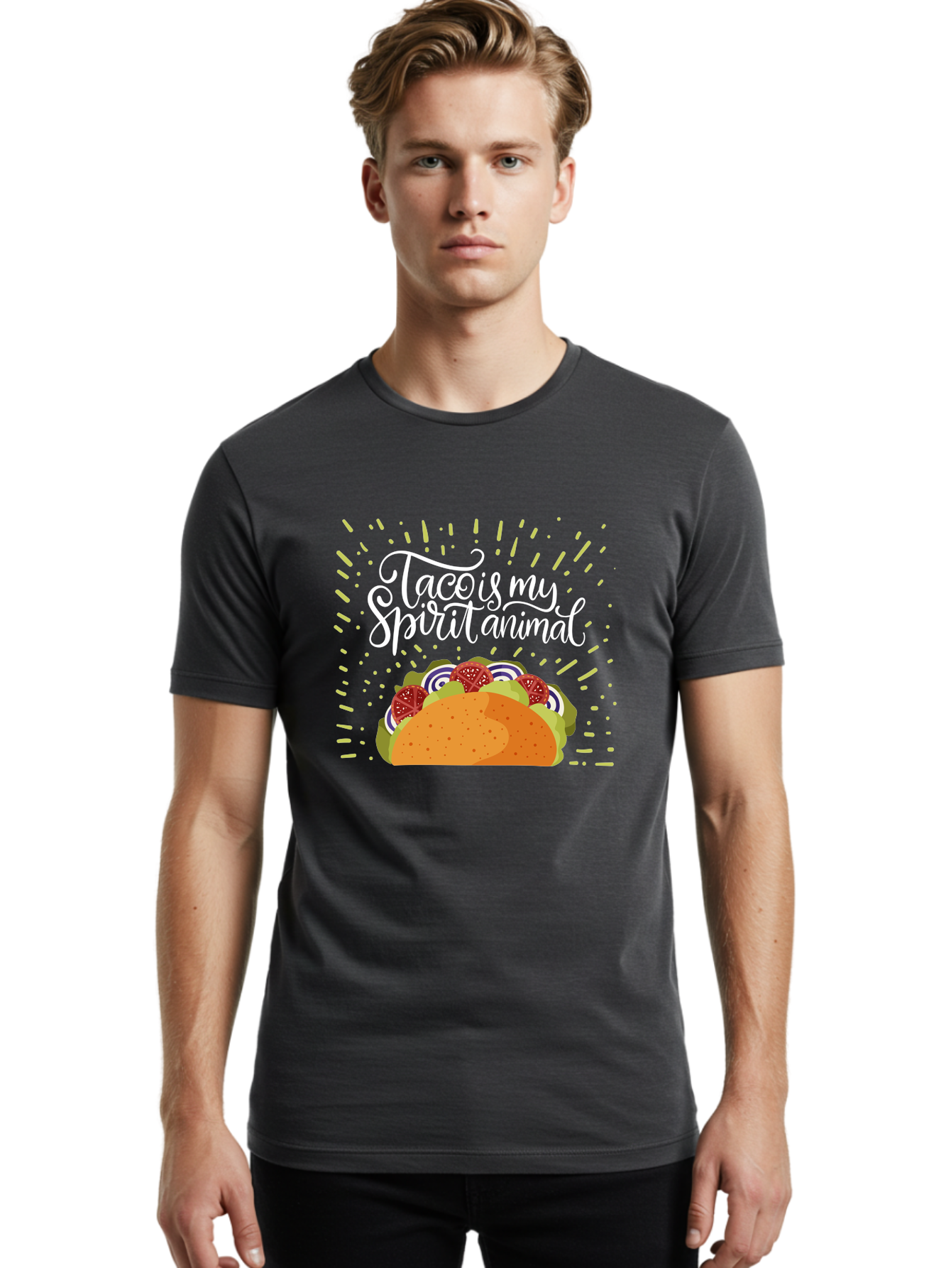 Taco-Is-My-Spirit-Animal Men'S Graphic Tee, 100% Cotton, Comfortable Casual Summer Wear, Machine Washable, Taco, Spirit Animal, Mexican Food, Delicious Taco, Foodie Culture, Taco Love, Vibrant Graphics, Playful Design, Tasty Meal, -  Aaa302 30